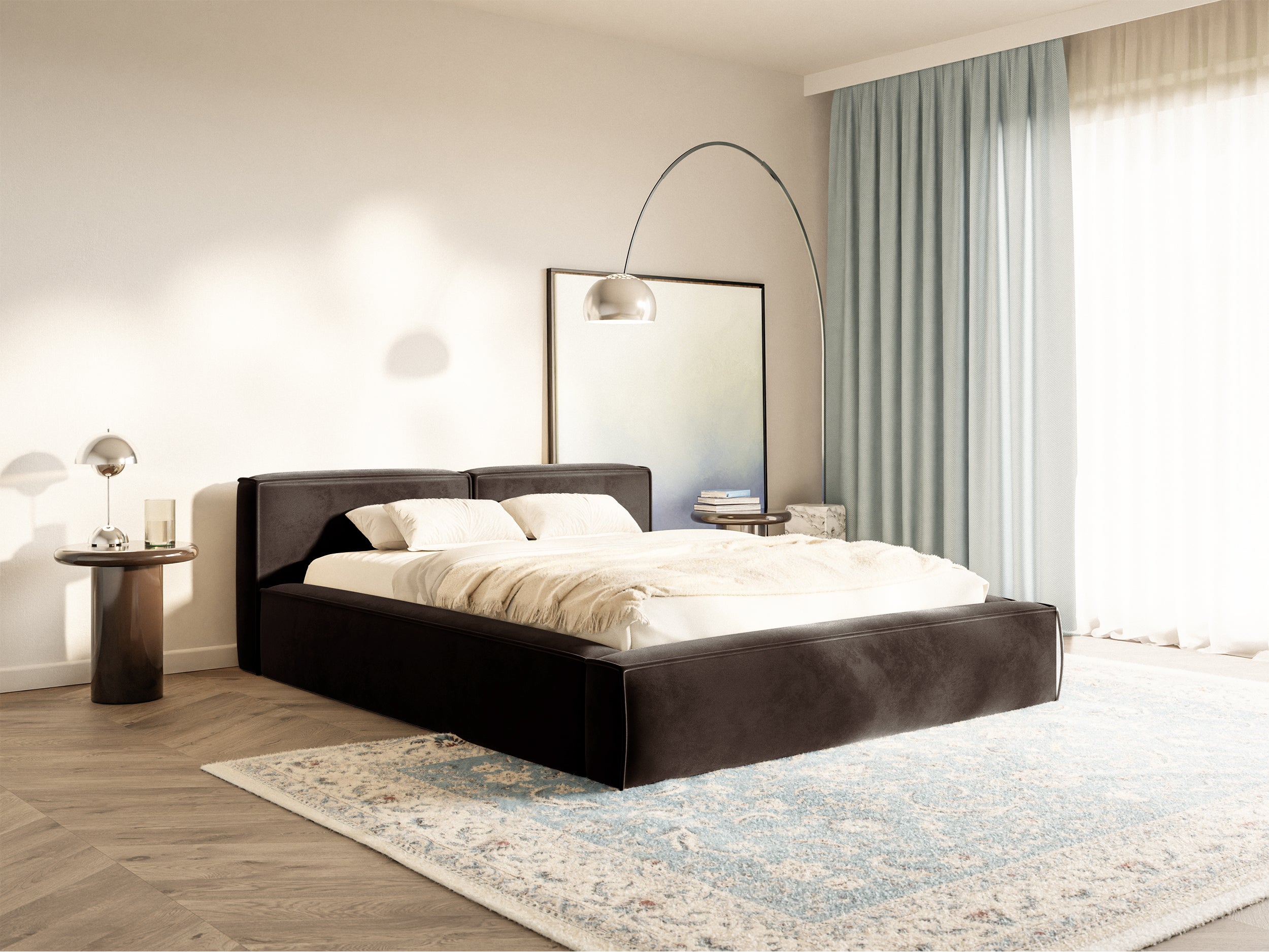 selsey-tilves-slim-low-polsterbett-180x200-cm-mit-stauraum-brauner-samt image 2