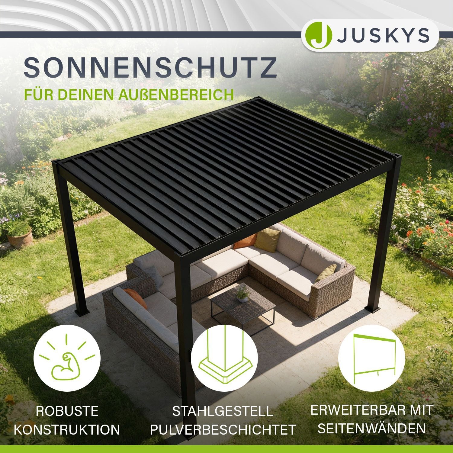 juskys-tahiti-lamellendach-3-x-4-m-anthrazit-pergola-mit-seitenwand-4-m image 2