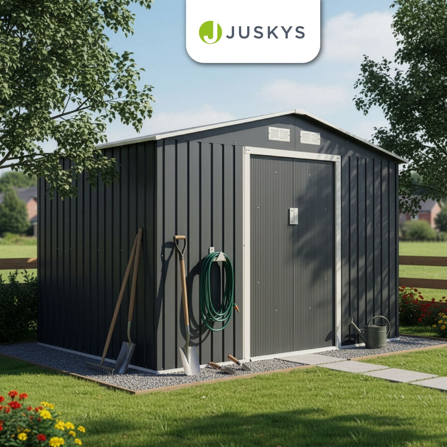 juskys-ger-tehaus-metall-gr-e-m-mit-pultdach-ger-teschuppen-dunkelgr-n-doppelsch image 7
