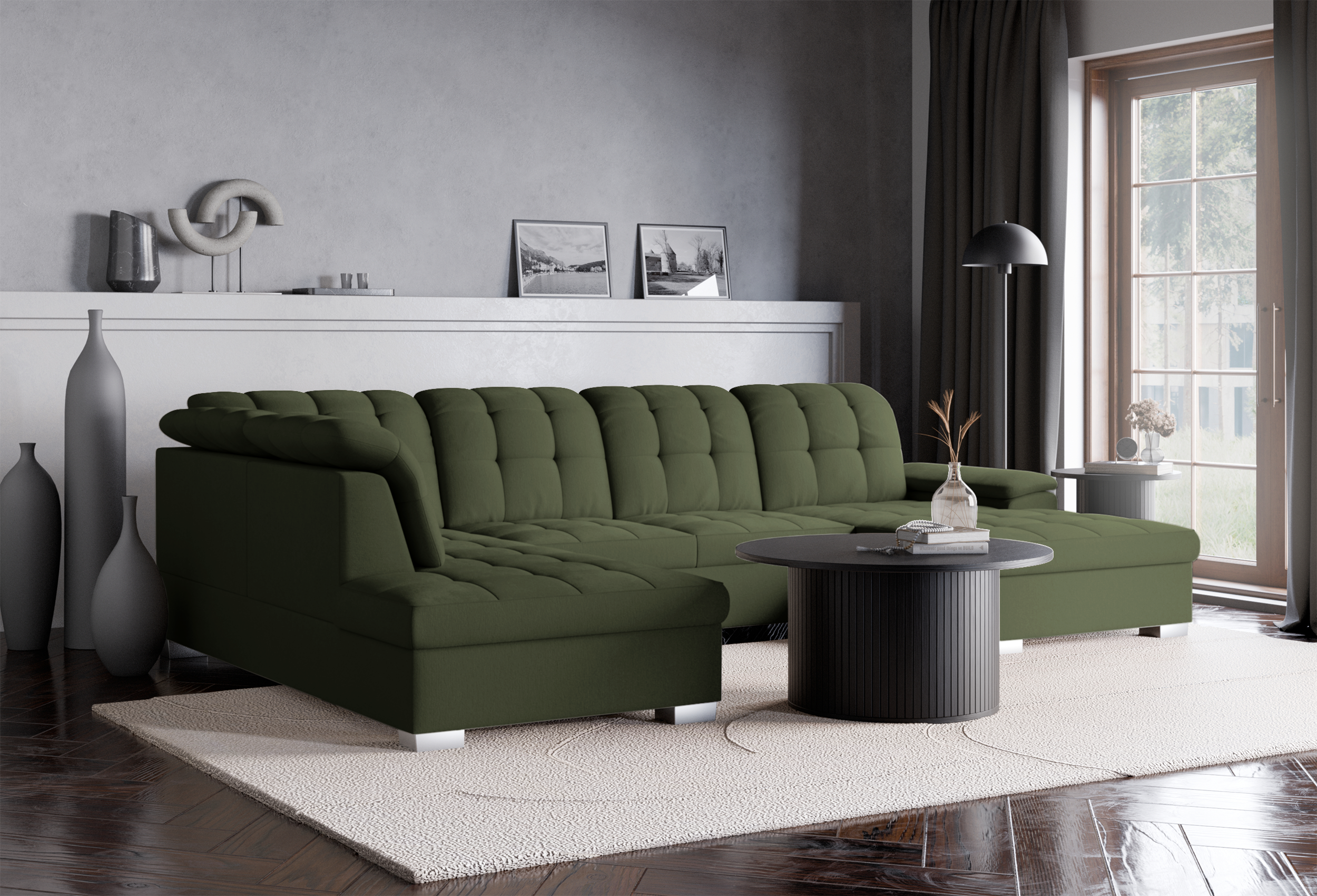 selsey-jamaal-ecksofa-mit-schlaffunktion-u-f-rmig-rechtsseitig-khaki-flechtmuste image 3