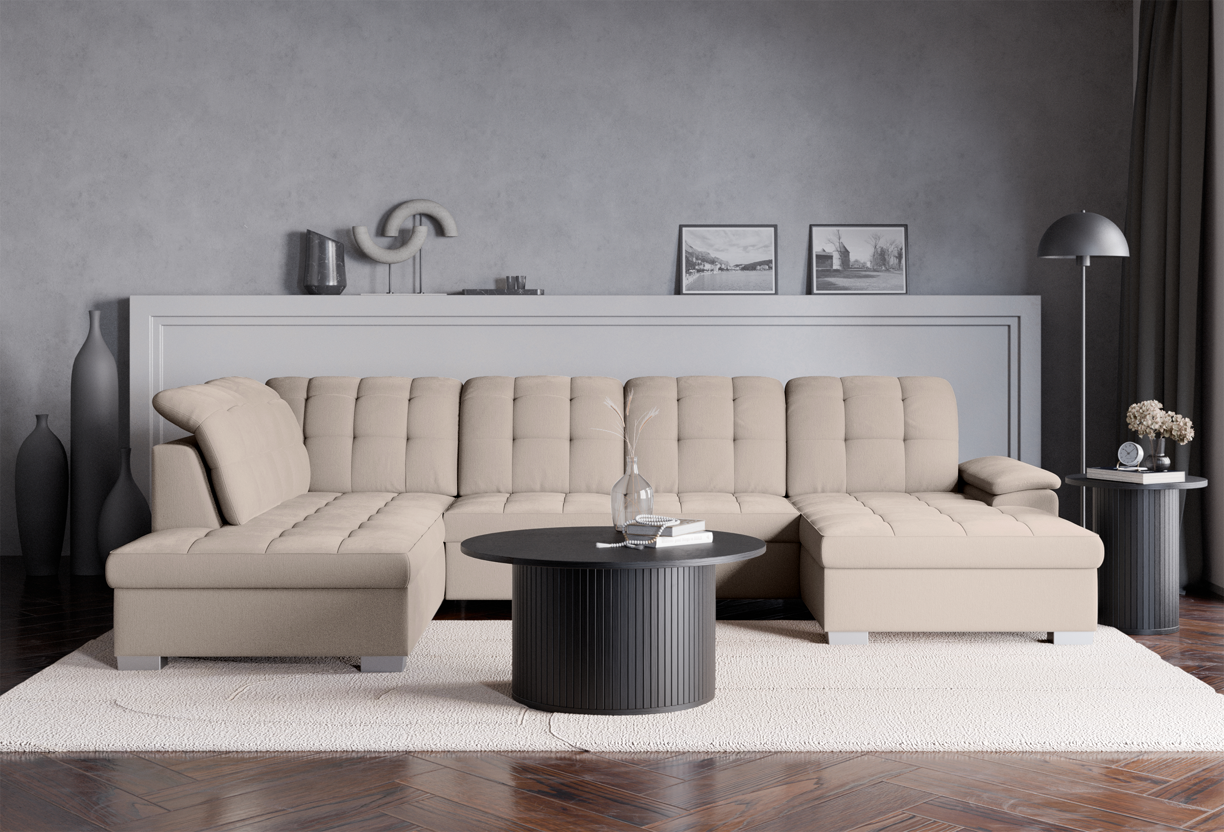 selsey-jamaal-ecksofa-u-f-rmig-rechts-mit-schlaffunktion-und-stauraum-beige-flec image 2