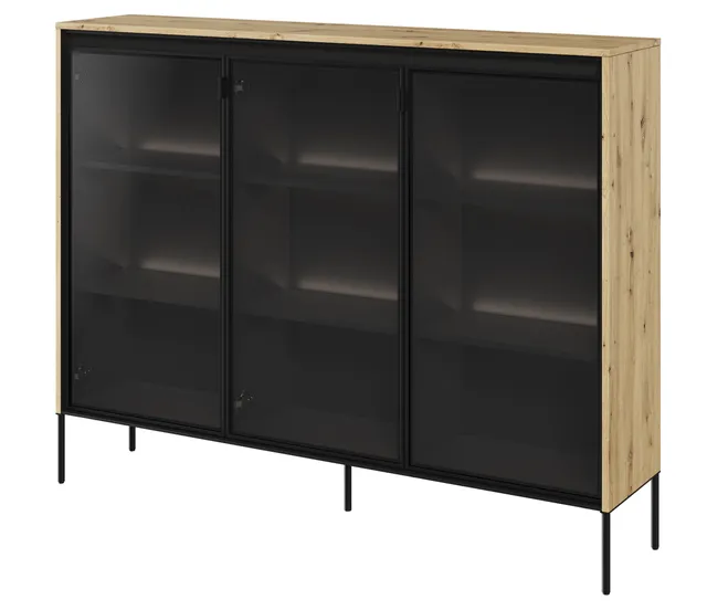 selsey-trend-dreht-renschrank-vitrine-150-cm-mit-led-artisan-eiche image 1