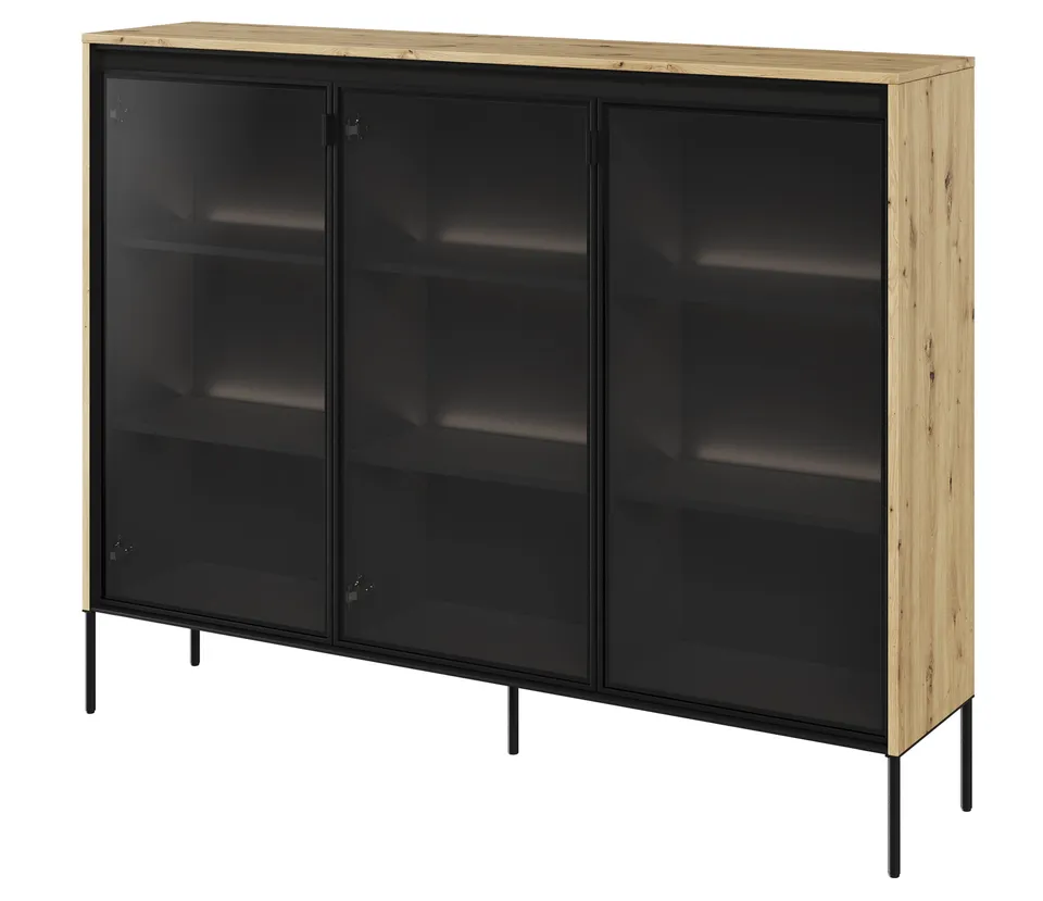 selsey-trend-dreht-renschrank-vitrine-150-cm-mit-led-artisan-eiche image 1