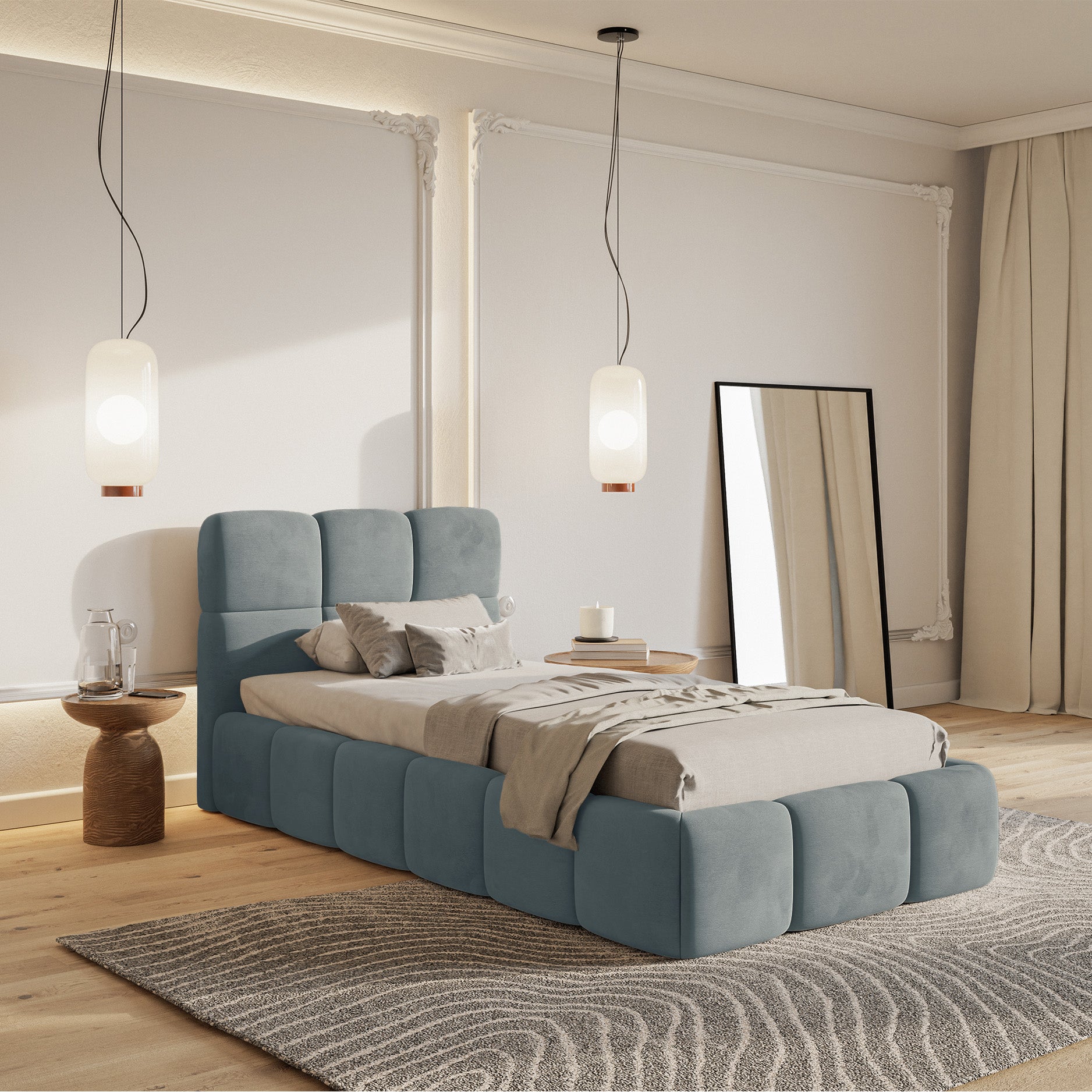selsey-cloudy-gepolstertes-bett-90x200-cm-mit-stauraum-grauer-velours image 2