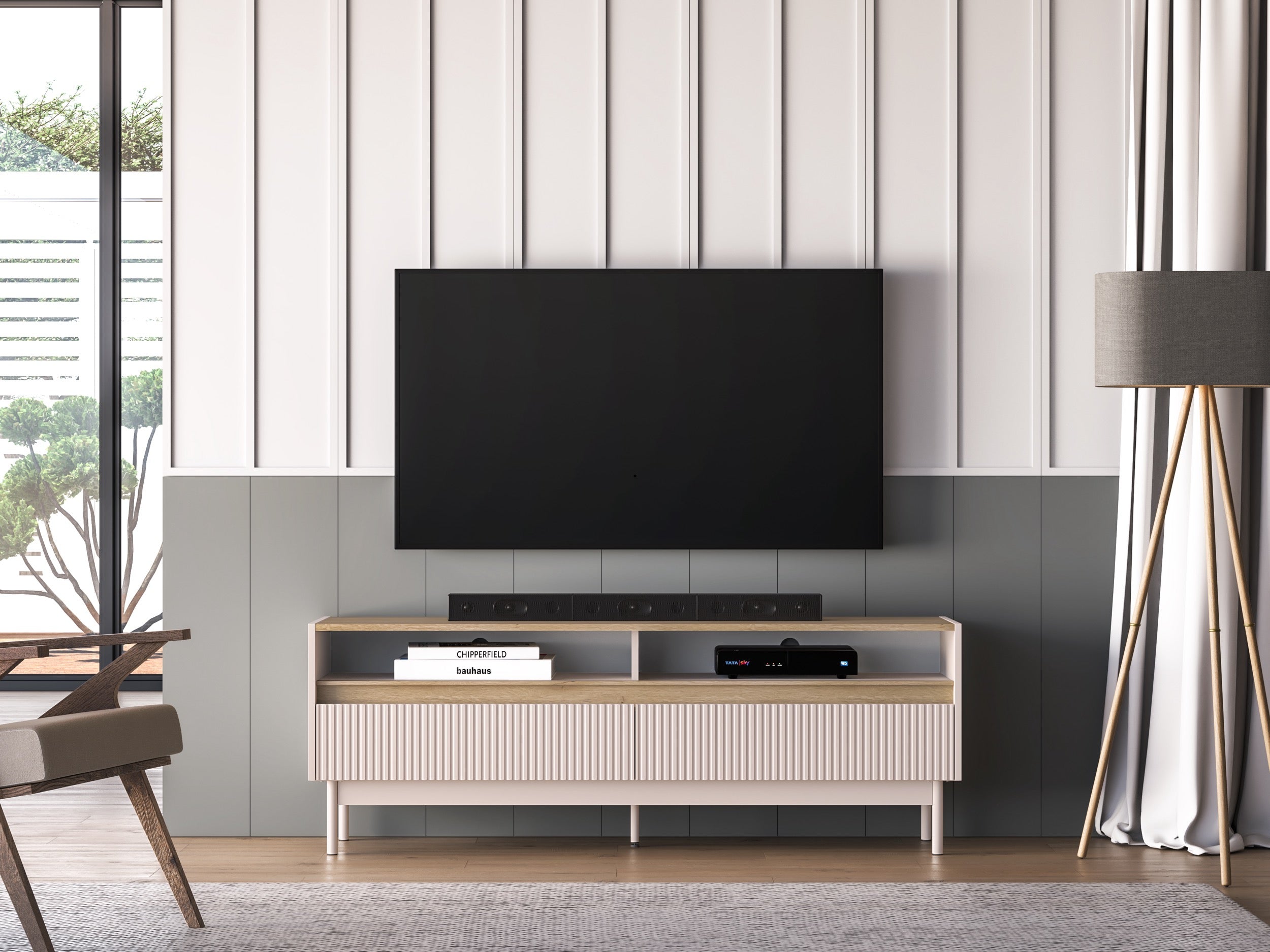 selsey-dunea-tv-schrank-154-cm-kaschmir-eiche-mit-zwei-schubladen image 2