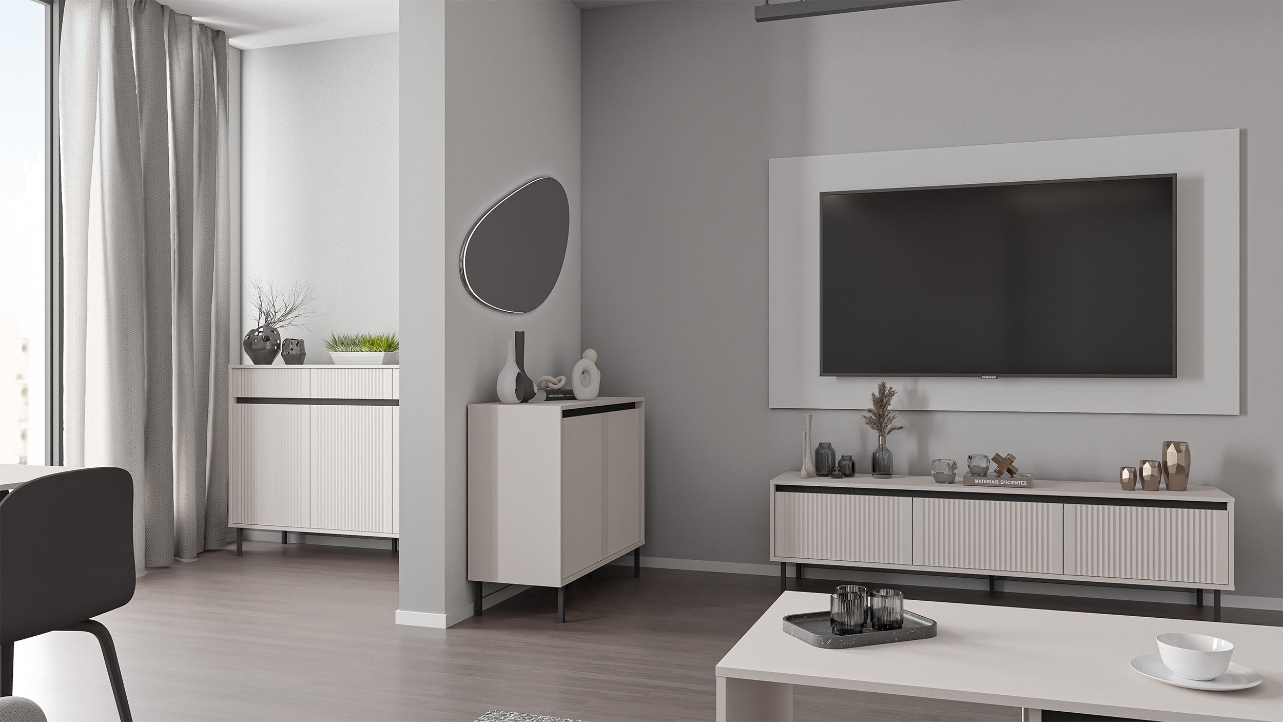 selsey-osaka-tv-schrank-179-cm-mit-drei-schubladen-sandbeige-geriffelte-fronten image 2