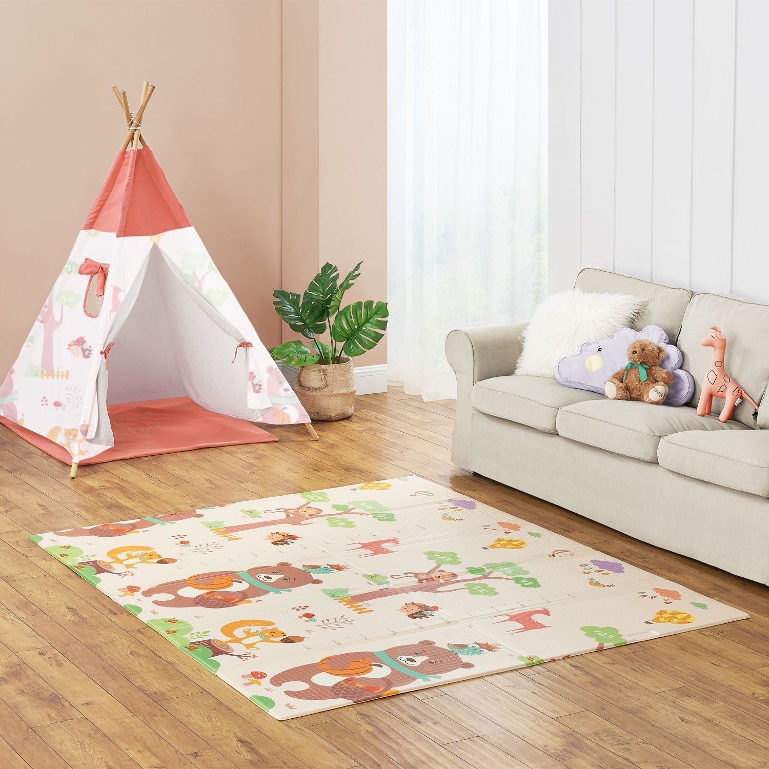 juskys-jakob-spielmatte-180-x-200-cm-b-ren-waldtiere-krabbelmatte-beidseitig image 2