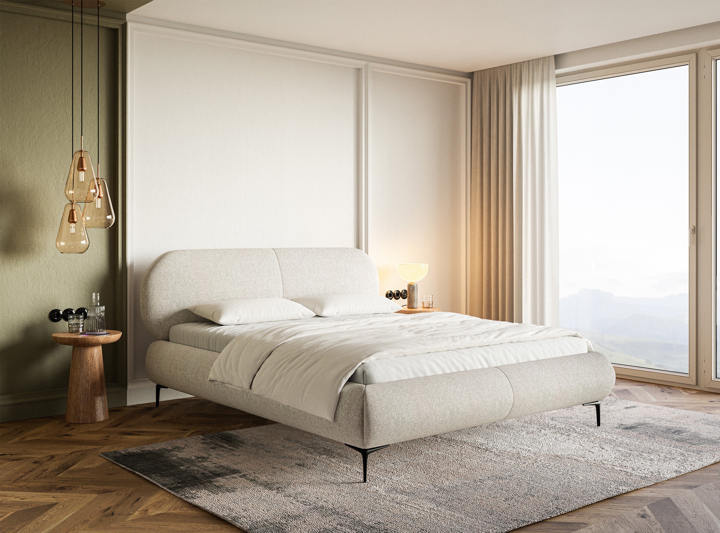 selsey-ovalle-polsterbett-160x200-cm-hellbeige-rundes-kopfteil-schwarze-beine image 3