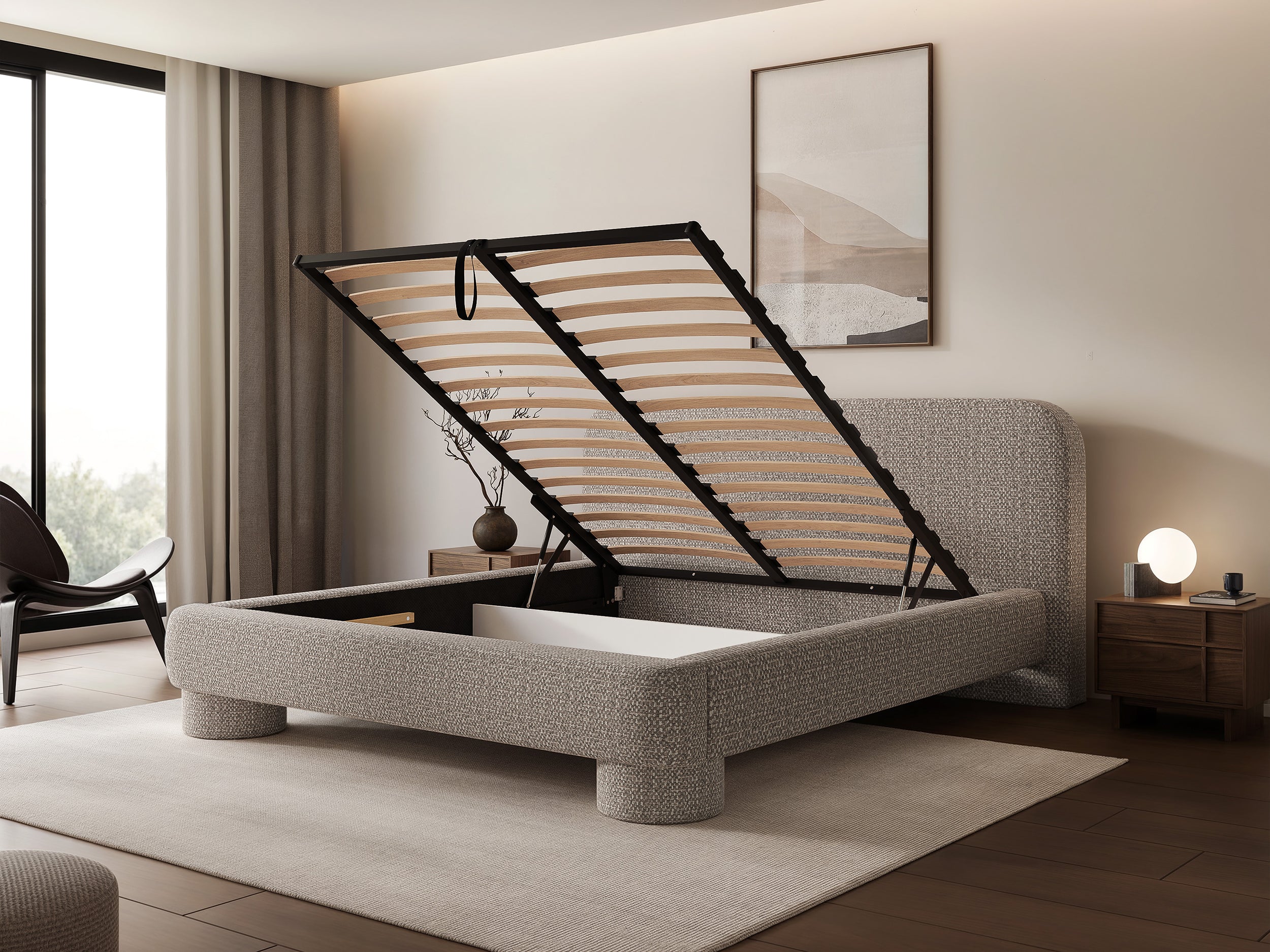 selsey-fredo-gepolstertes-bett-160x200-mit-stauraum-grau-beiges-chenille image 3