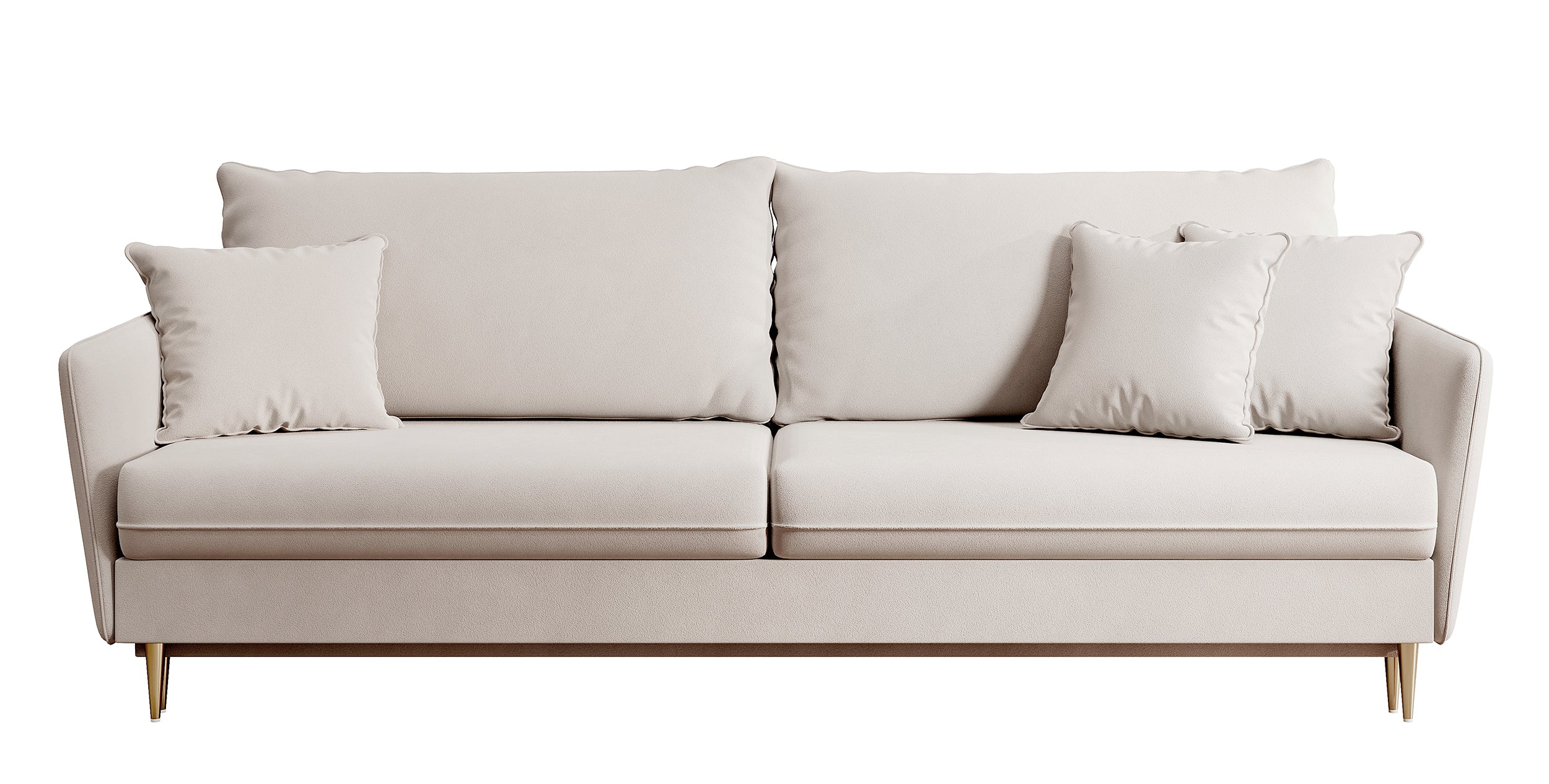 selsey-volio-dreisitziges-schlafsofa-grau-beiger-samt-goldene-beine-wasserabweis image 1