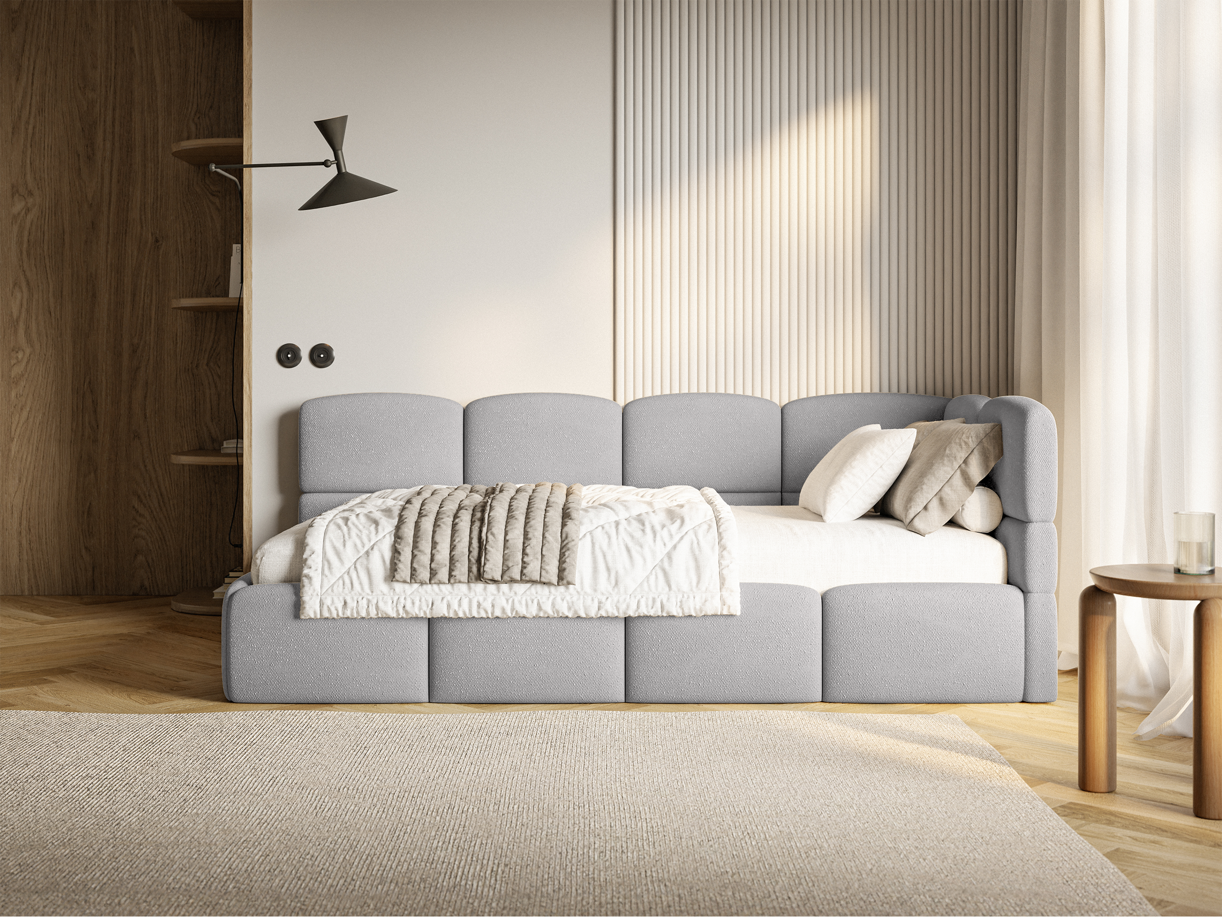 selsey-cloudy-jugendbett-90x200-cm-rechts-hellgrau-chenille-mit-bettkasten-und-m image 3