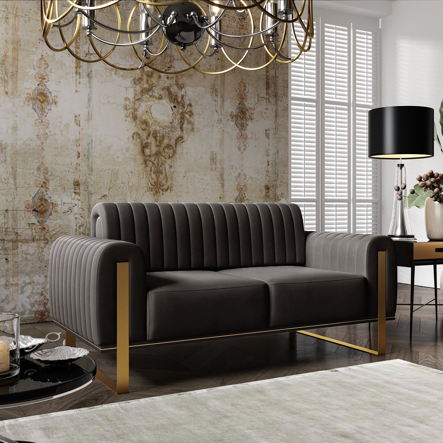 selsey-parissa-zweisitziges-sofa-dunkelgrau-samt image 2