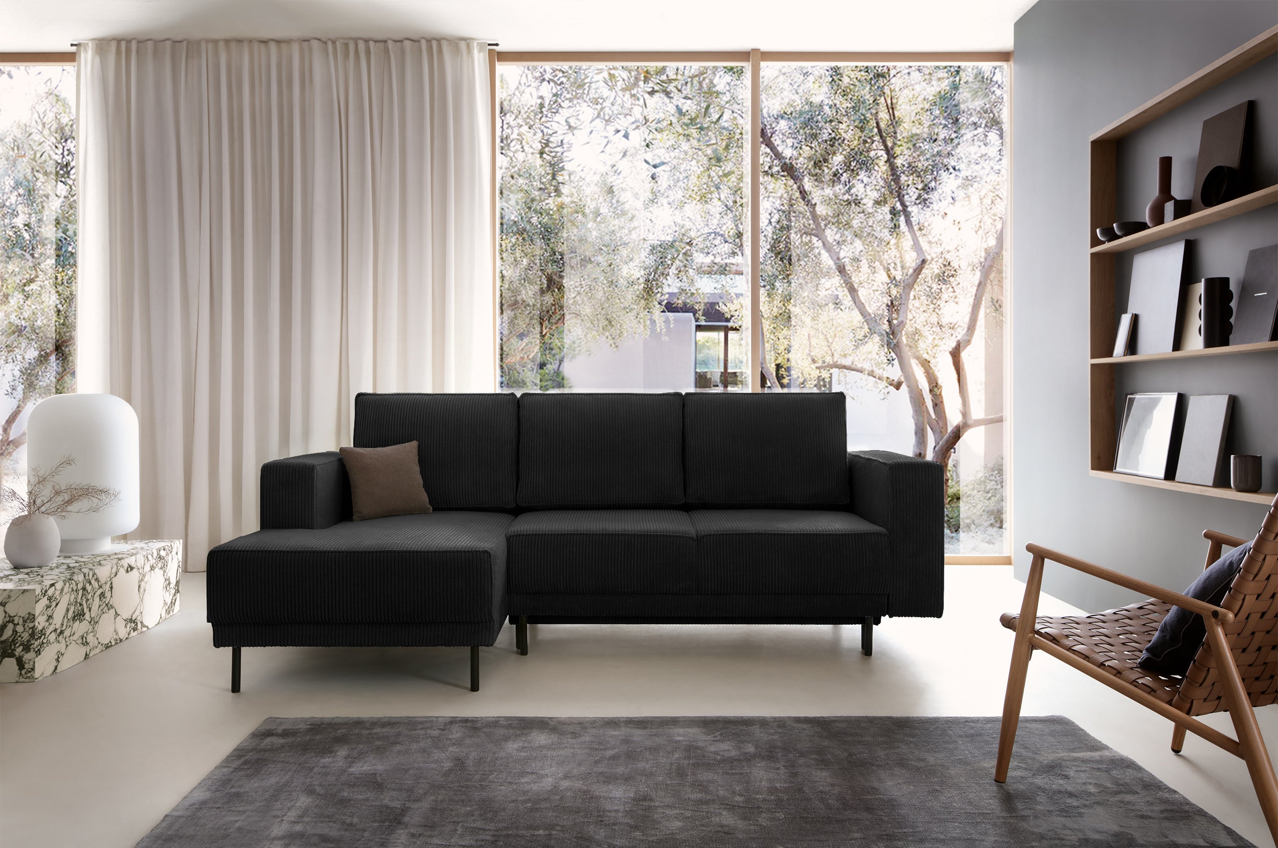 selsey-rodario-mini-ecksofa-l-f-rmig-links-mit-schlaffunktion-schwarz-cord image 2