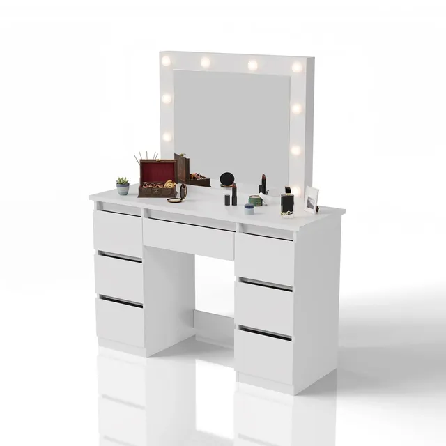 juskys-schminktisch-talea-wei-mit-spiegel-led-und-7-schubladen image 1