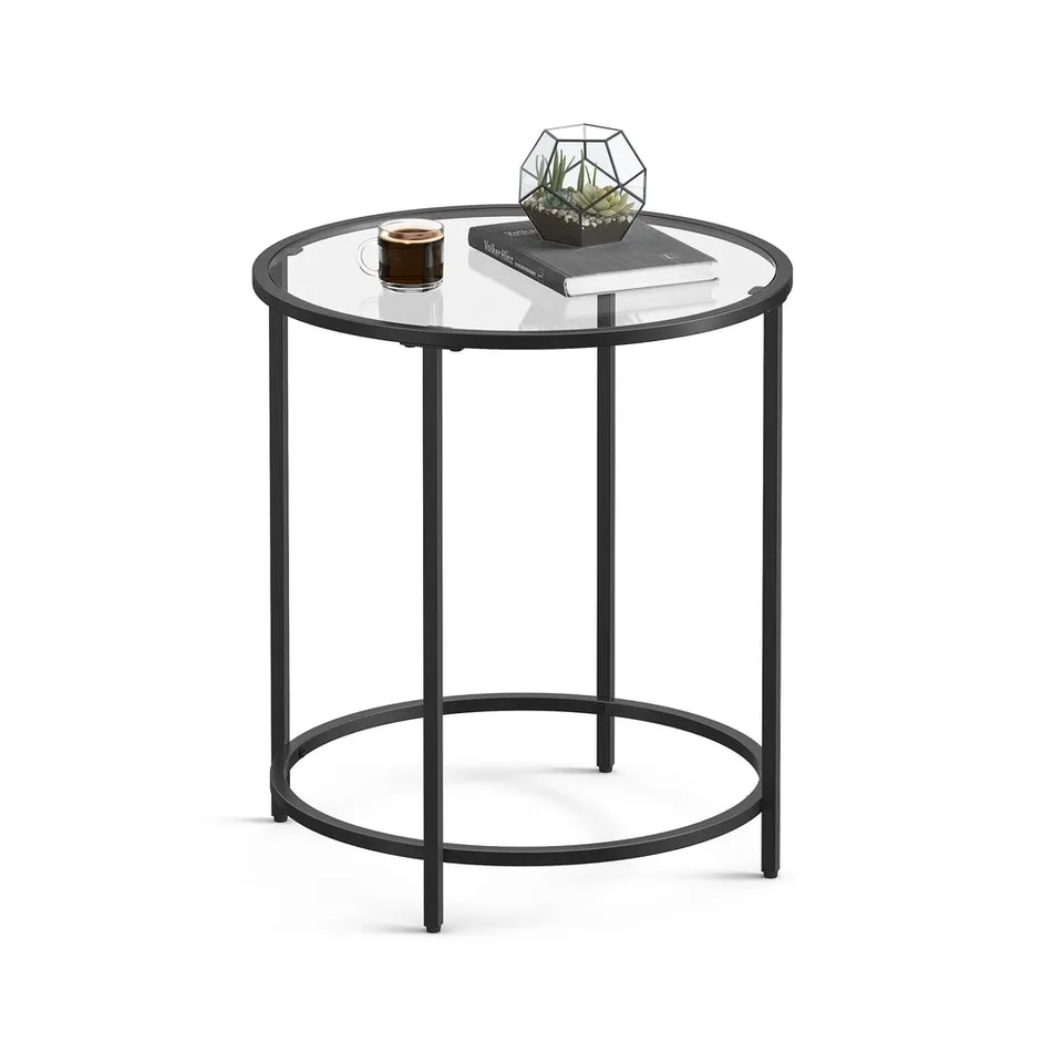 vasagle-runder-beistelltisch-mit-metallrahmen-schwarz-aus-stahl-und-hartglas image 1