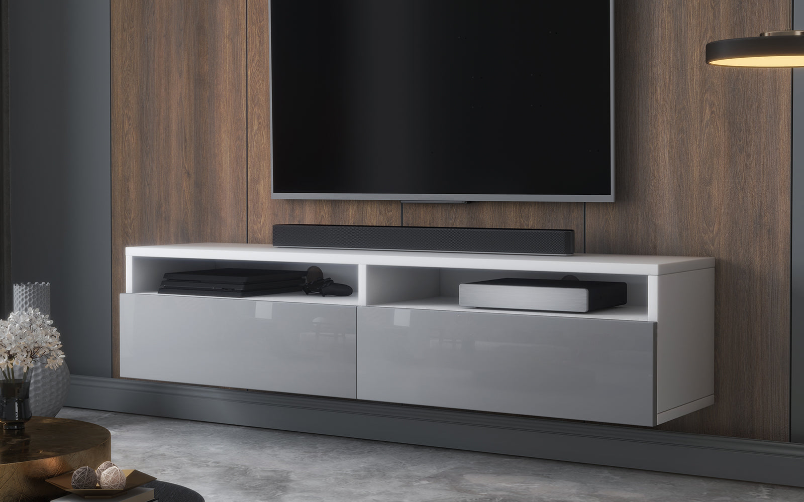 selsey-rednaw-tv-schrank-140-cm-lowboard-mit-zwei-schubladen-wei-matt-grau-gl-nz image 2