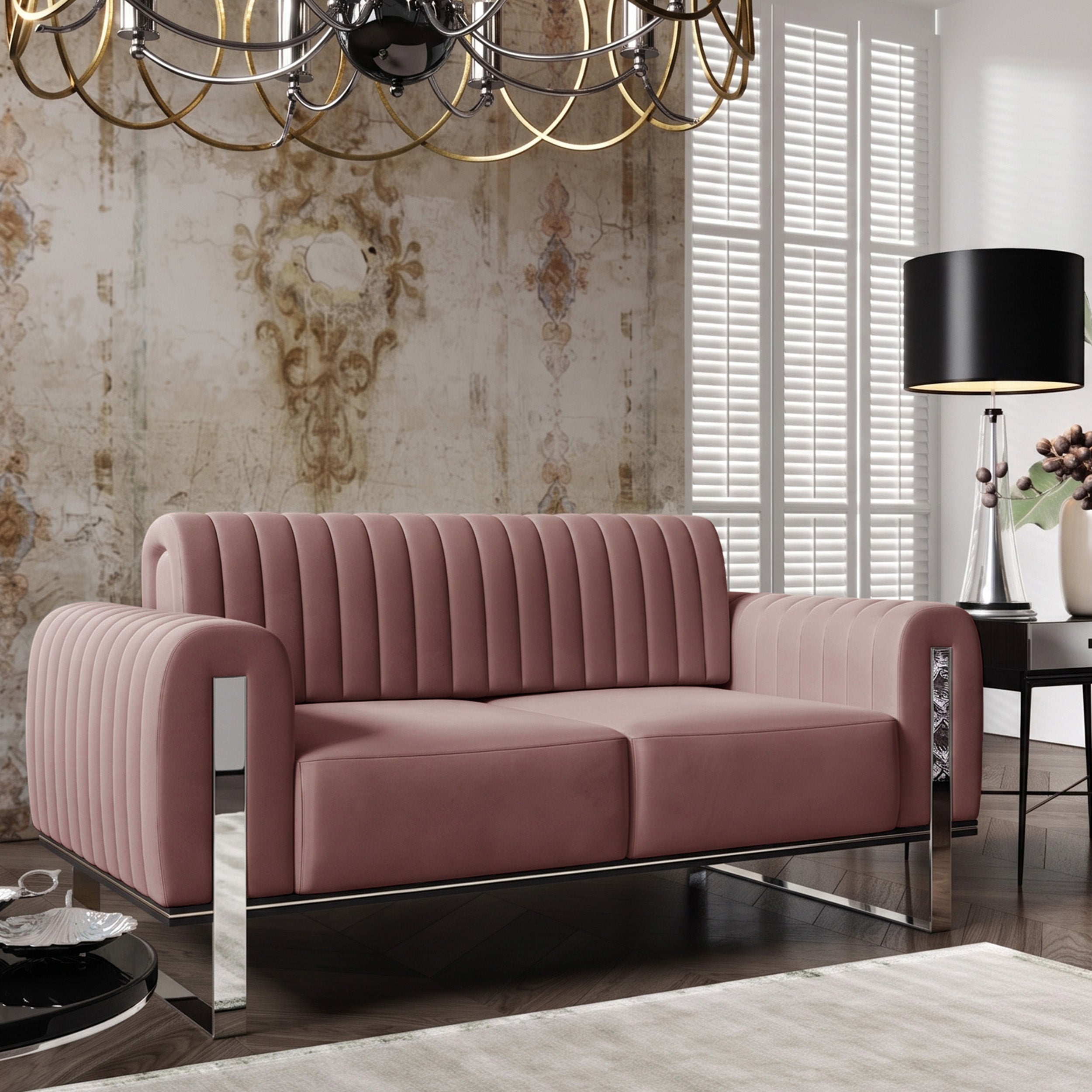 selsey-parissa-zweisitziges-sofa-rosa-velours-mit-chromf-en image 2