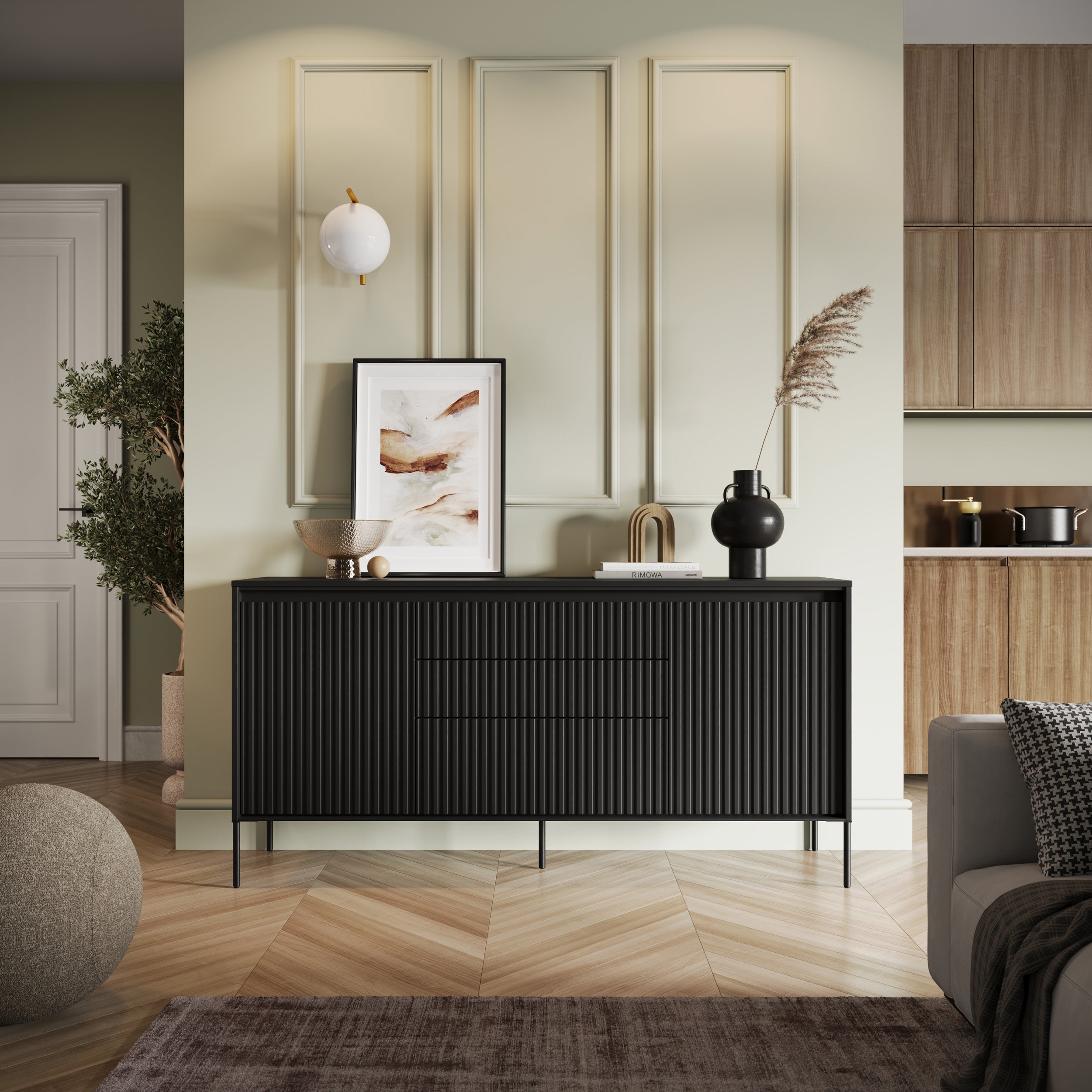 selsey-trend-zweit-rige-kommode-166-cm-mit-drei-schubladen-und-led-schwarz image 2
