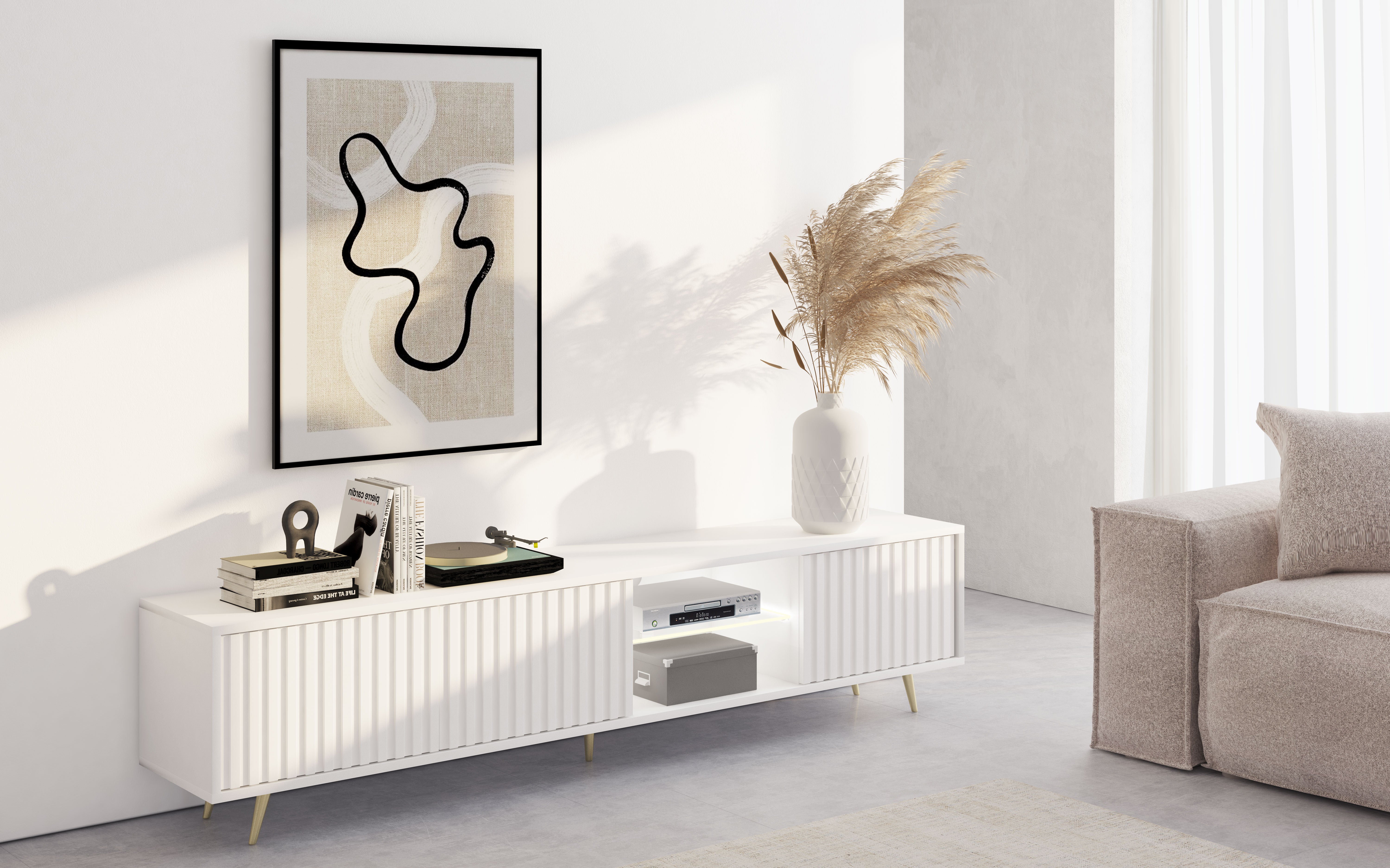 selsey-bello-tv-schrank-175-cm-wei-mit-lamellenfront-led-und-goldenen-beinen image 2