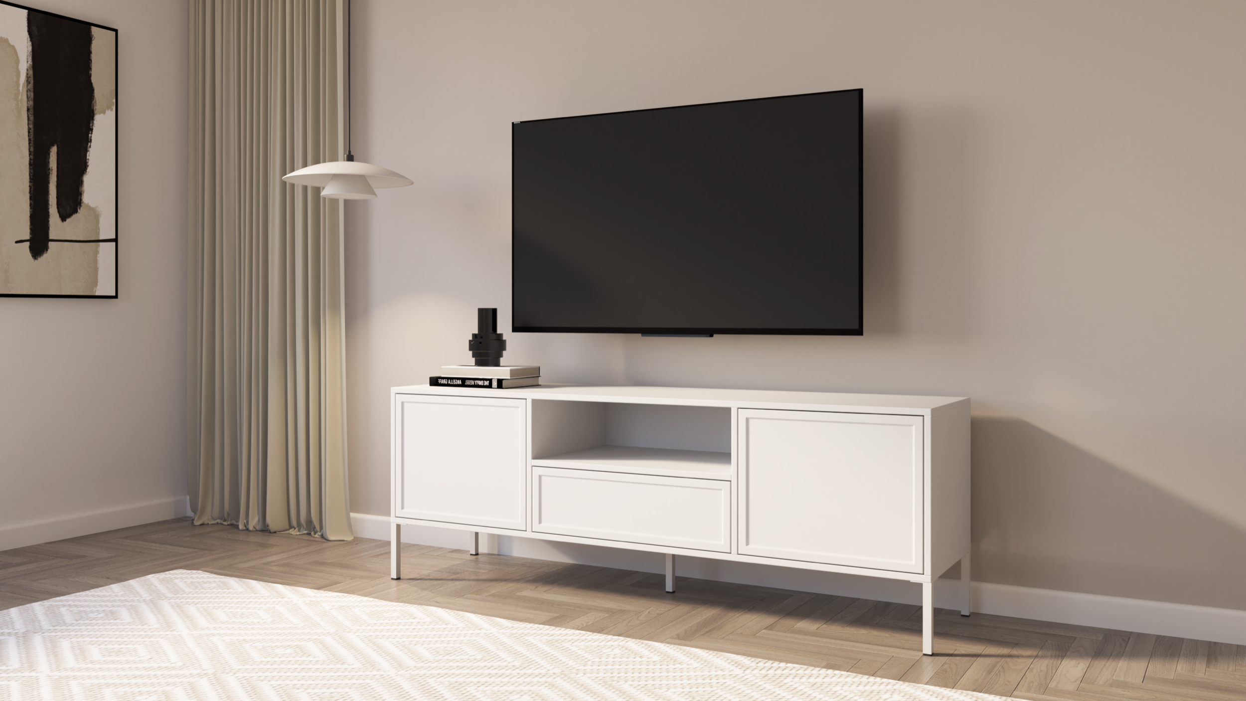 selsey-velveto-tv-schrank-160-cm-zweifl-gelig-mit-schublade-und-nische-wei image 5