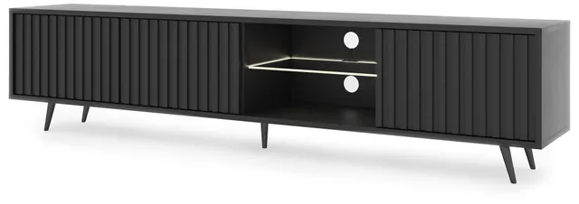 selsey-bello-tv-schrank-175-cm-schwarz-mit-lamellenfront-led-und-schwarzen-beine image 1