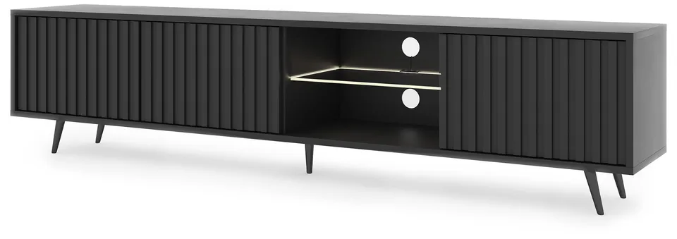 selsey-bello-tv-schrank-175-cm-schwarz-mit-lamellenfront-led-und-schwarzen-beine image 1