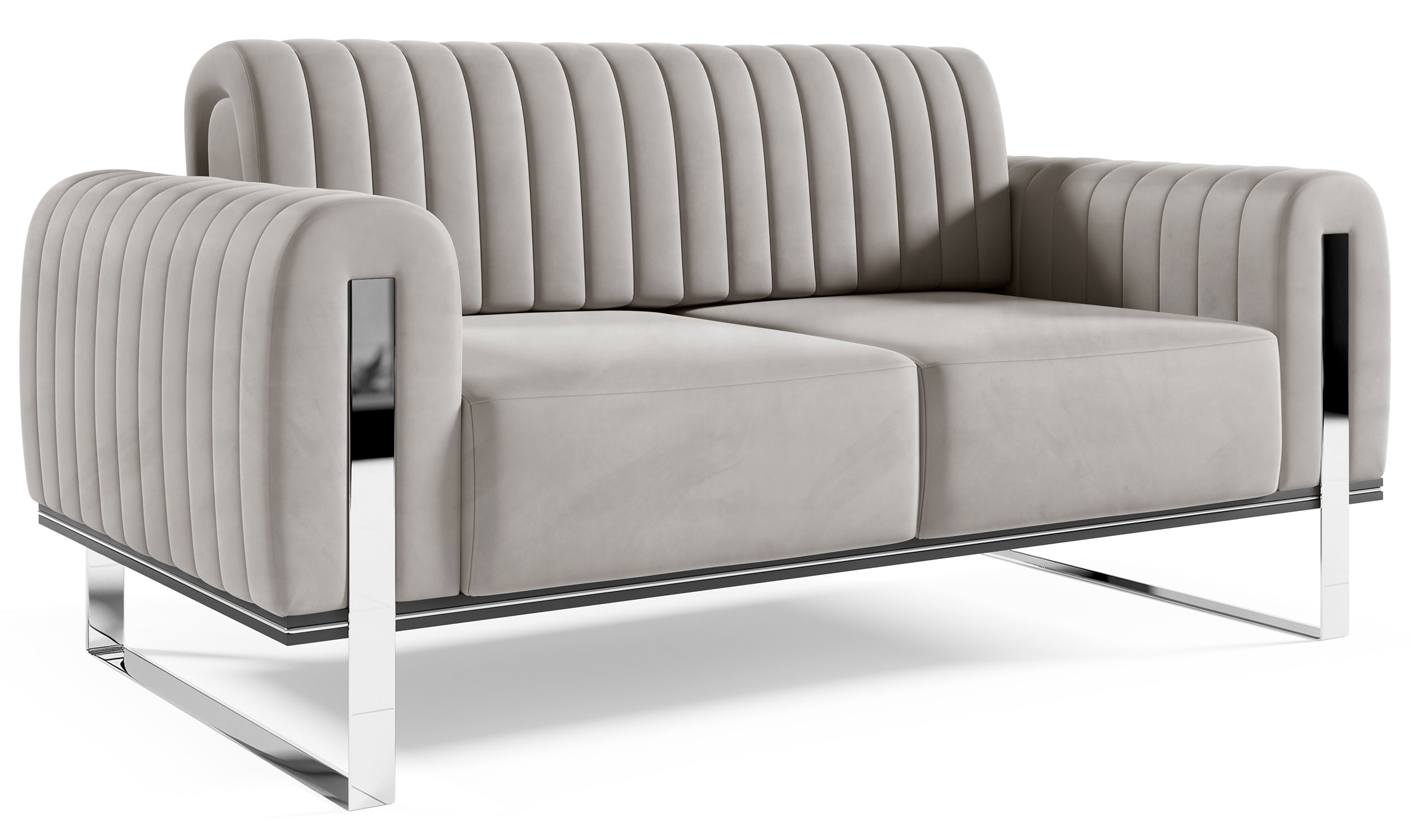 selsey-parissa-zweisitziges-sofa-hellgrauer-samt-mit-chrombeinen image 4