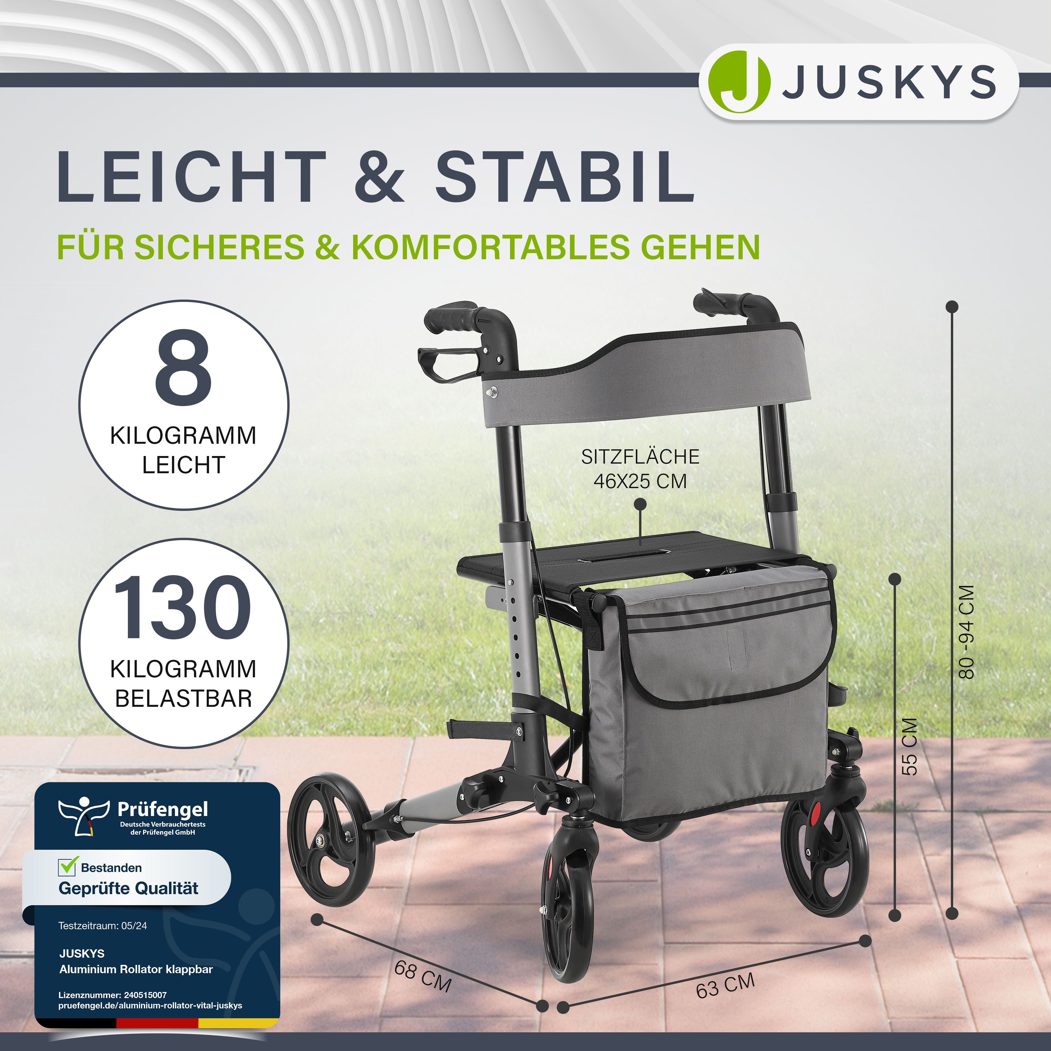 juskys-aluminium-rollator-vital-mit-sitz-klappbar-schwarz image 2