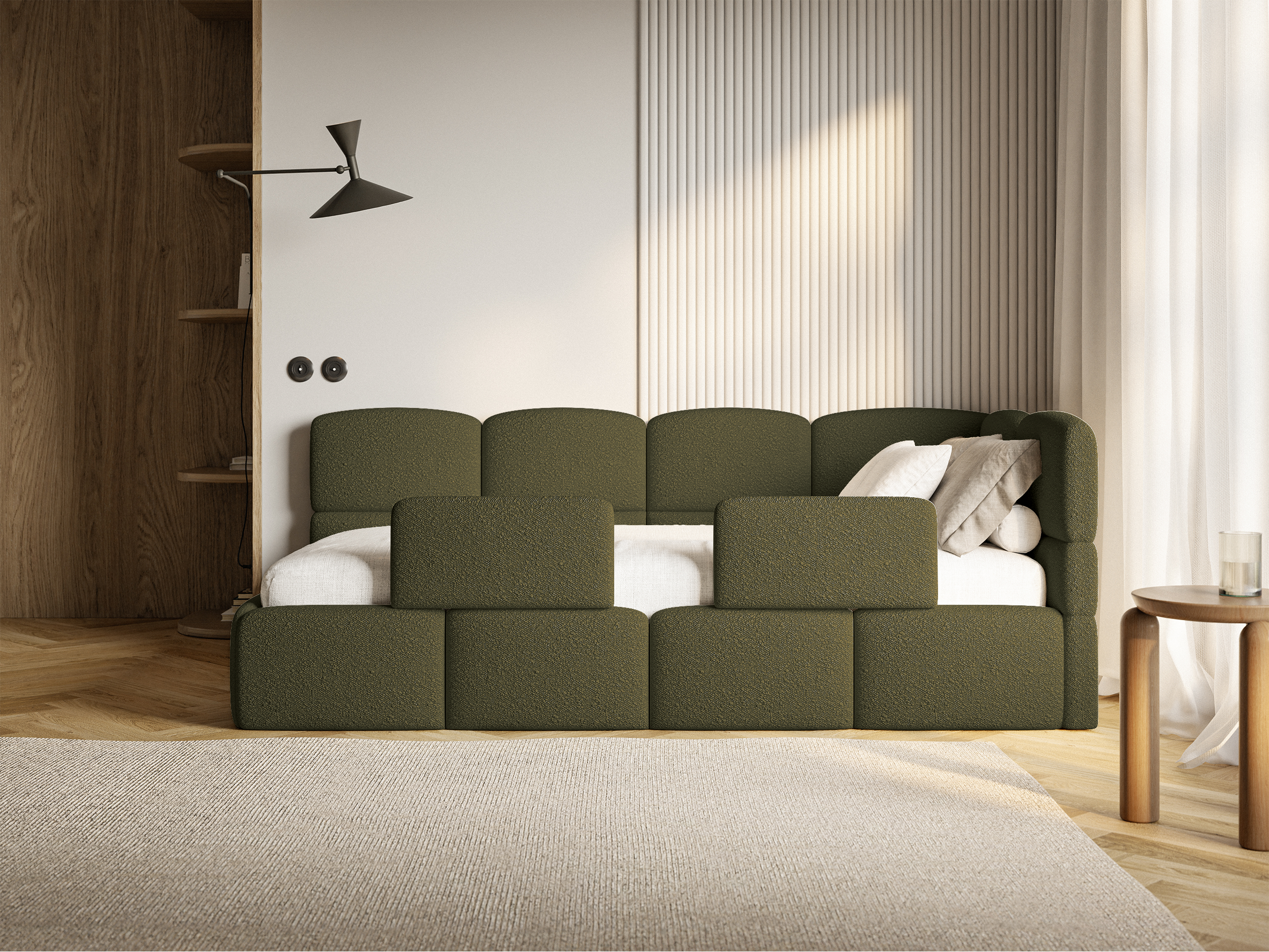 selsey-cloudy-jugendbett-90x200-cm-rechts-mit-stauraum-olivgr-n-boucl image 2