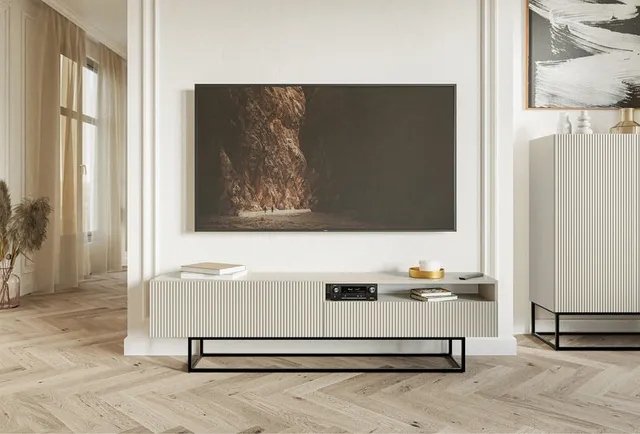 selsey-veldio-tv-schrank-175-cm-grau-beige-gefr-ste-front-nische-schwarze-beine image 1