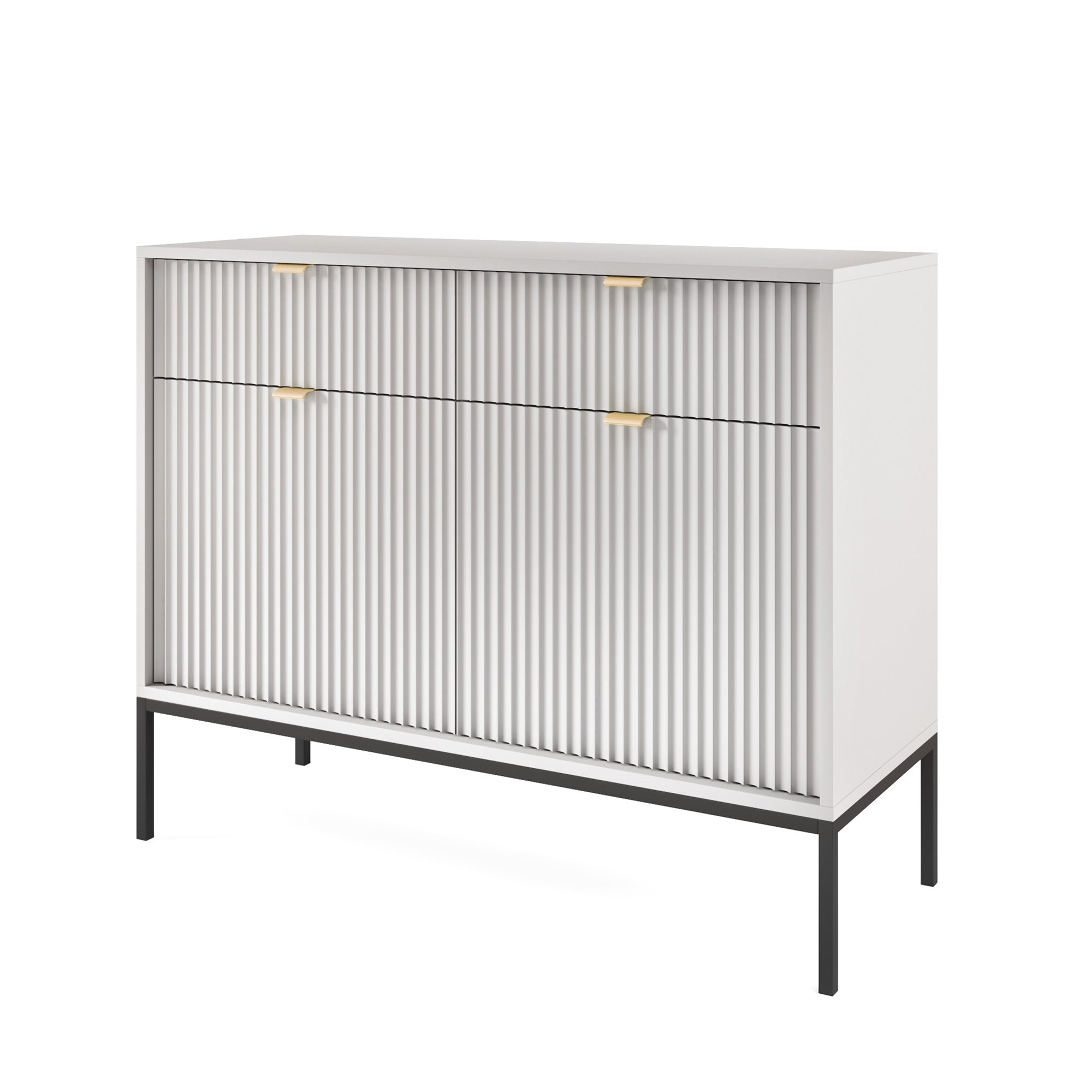 selsey-vellore-zweit-rige-kommode-104-cm-grau-geriffelte-fronten-goldene-griffe image 1