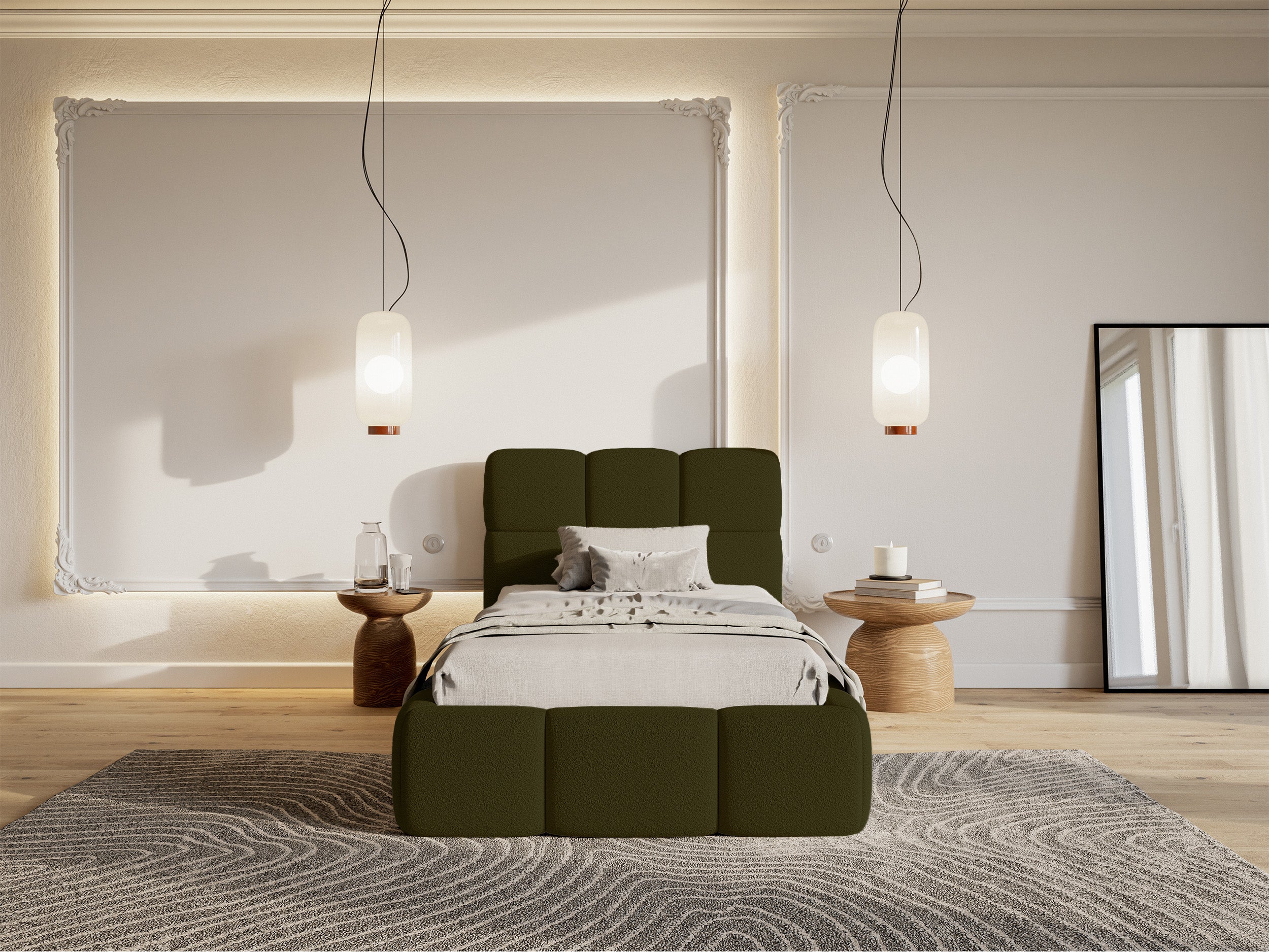 selsey-cloudy-gepolstertes-bett-90x200-cm-oliv-boucl-mit-stauraum-und-metallrahm image 4