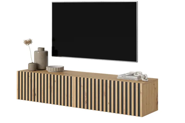 selsey-telire-tv-schrank-138-6-cm-artisan-eiche-mit-lamellenfront-schwarze-eins- image 1
