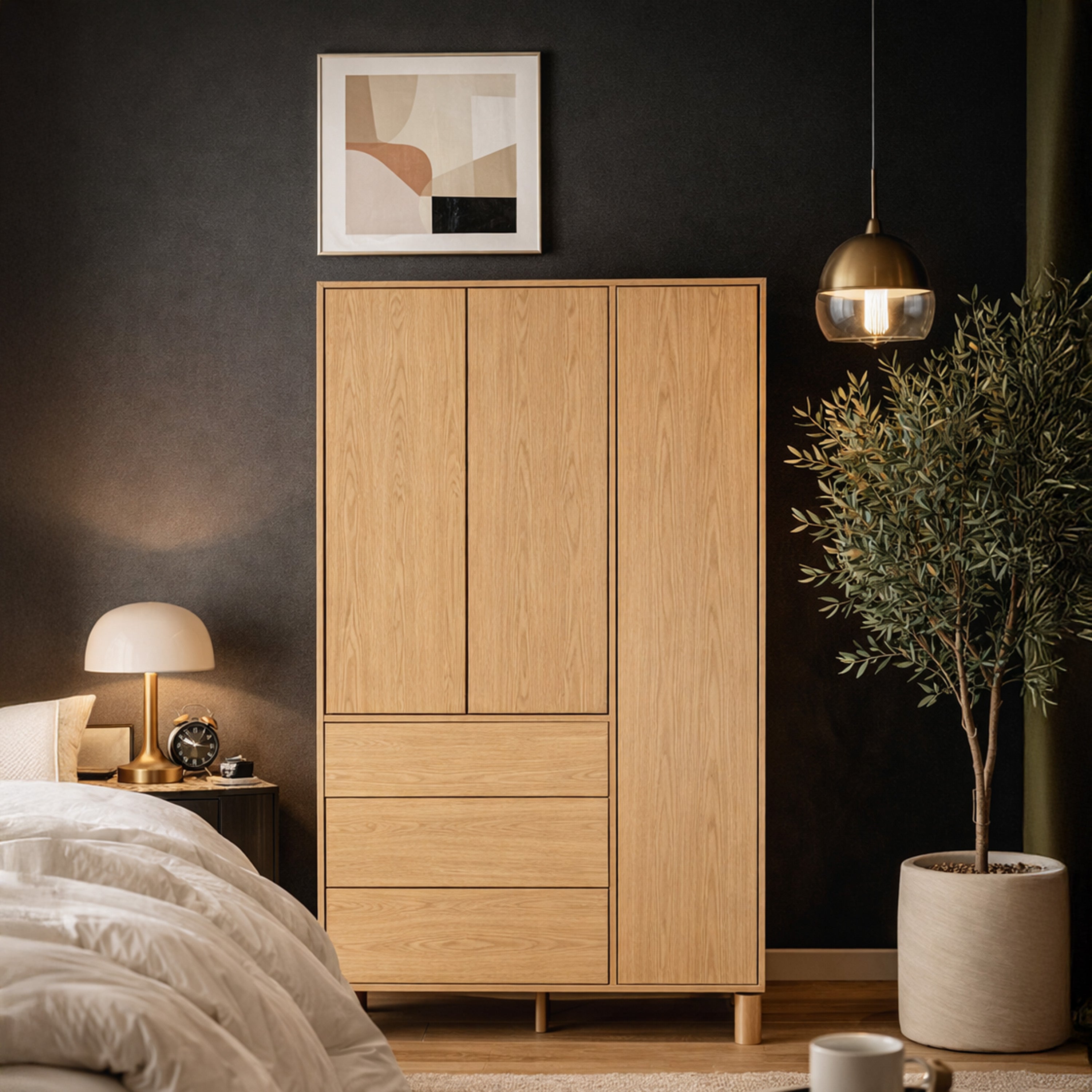 selsey-sanden-dreht-renschrank-110-cm-eiche-bookmatch-mit-3-schubladen image 2