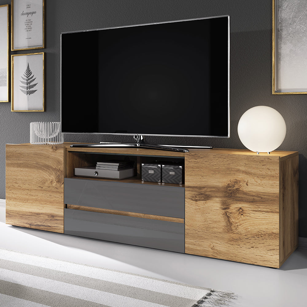 selsey-bros-tv-schrank-wotan-eiche-grau-hochglanz-mit-beleuchtung image 2