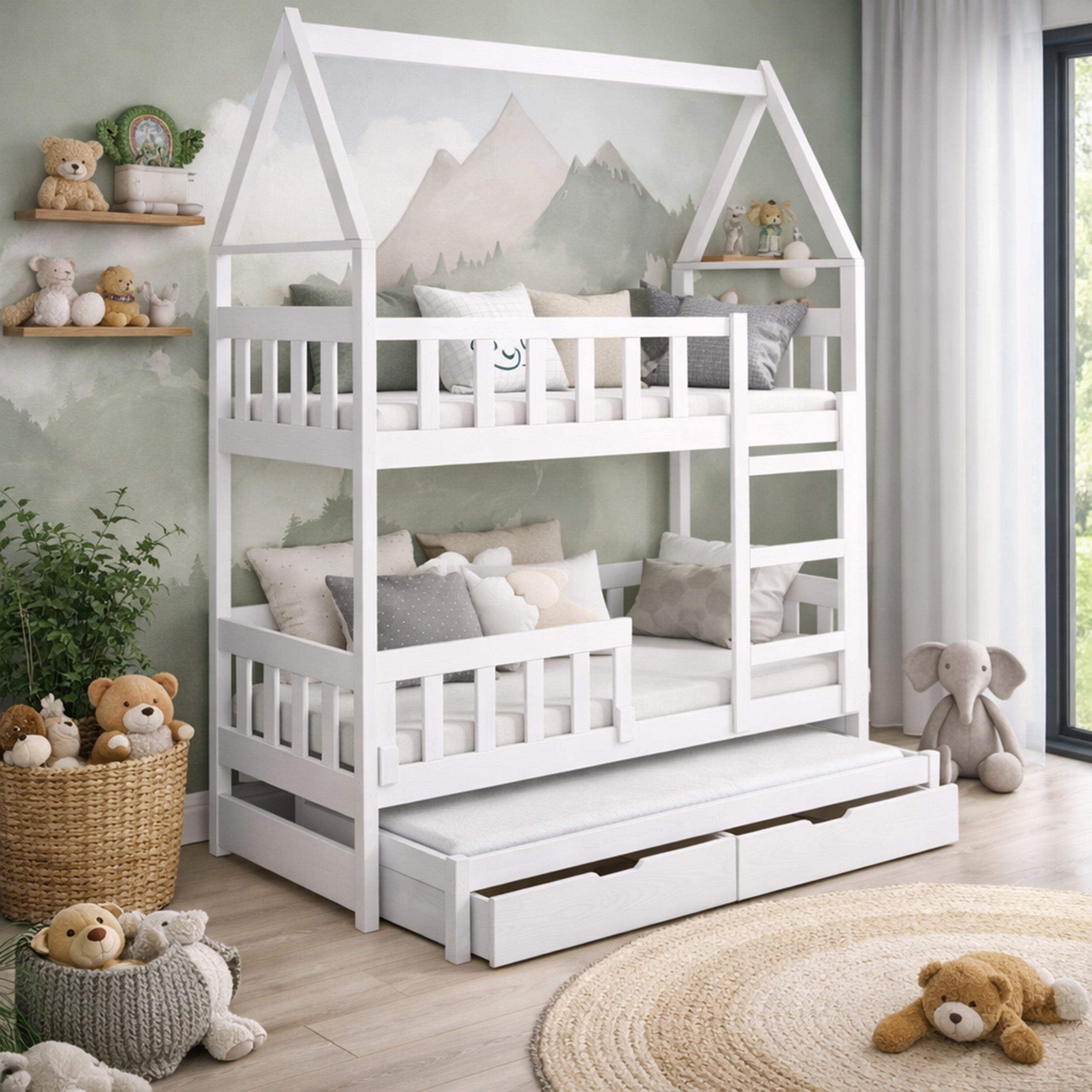 selsey-vistena-etagenbett-75x180-cm-hausform-f-r-3-personen-wei-mit-matratzen-un image 2