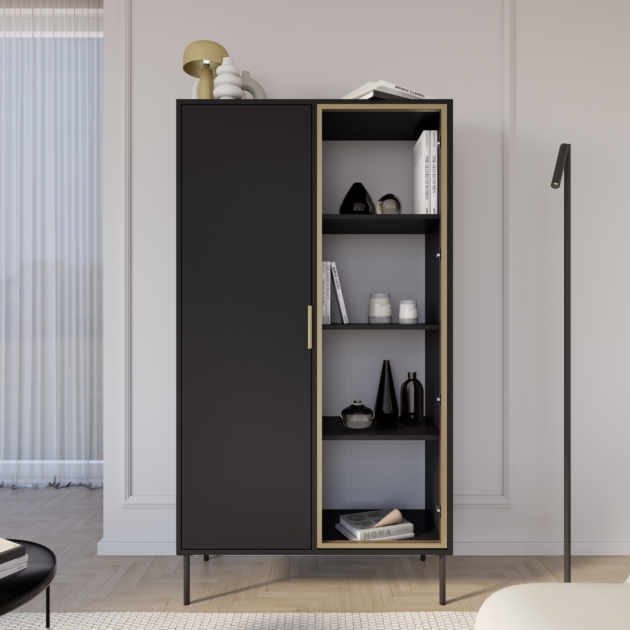 selsey-vena-zweifl-geliger-vitrinenschrank-mit-glasfront-90-cm-schwarz image 2