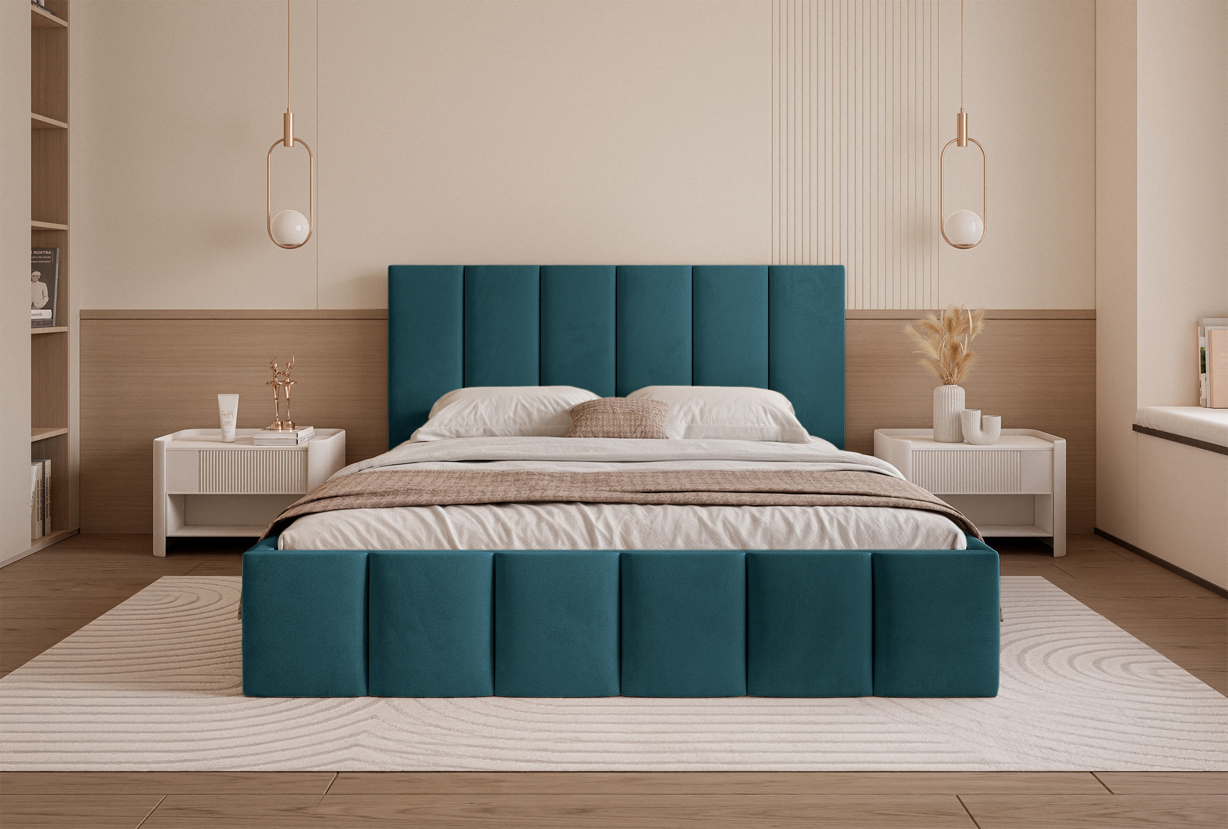 selsey-sarafino-polsterbett-160x200-cm-mit-bettkasten-t-rkisfarbener-samt-metall image 3