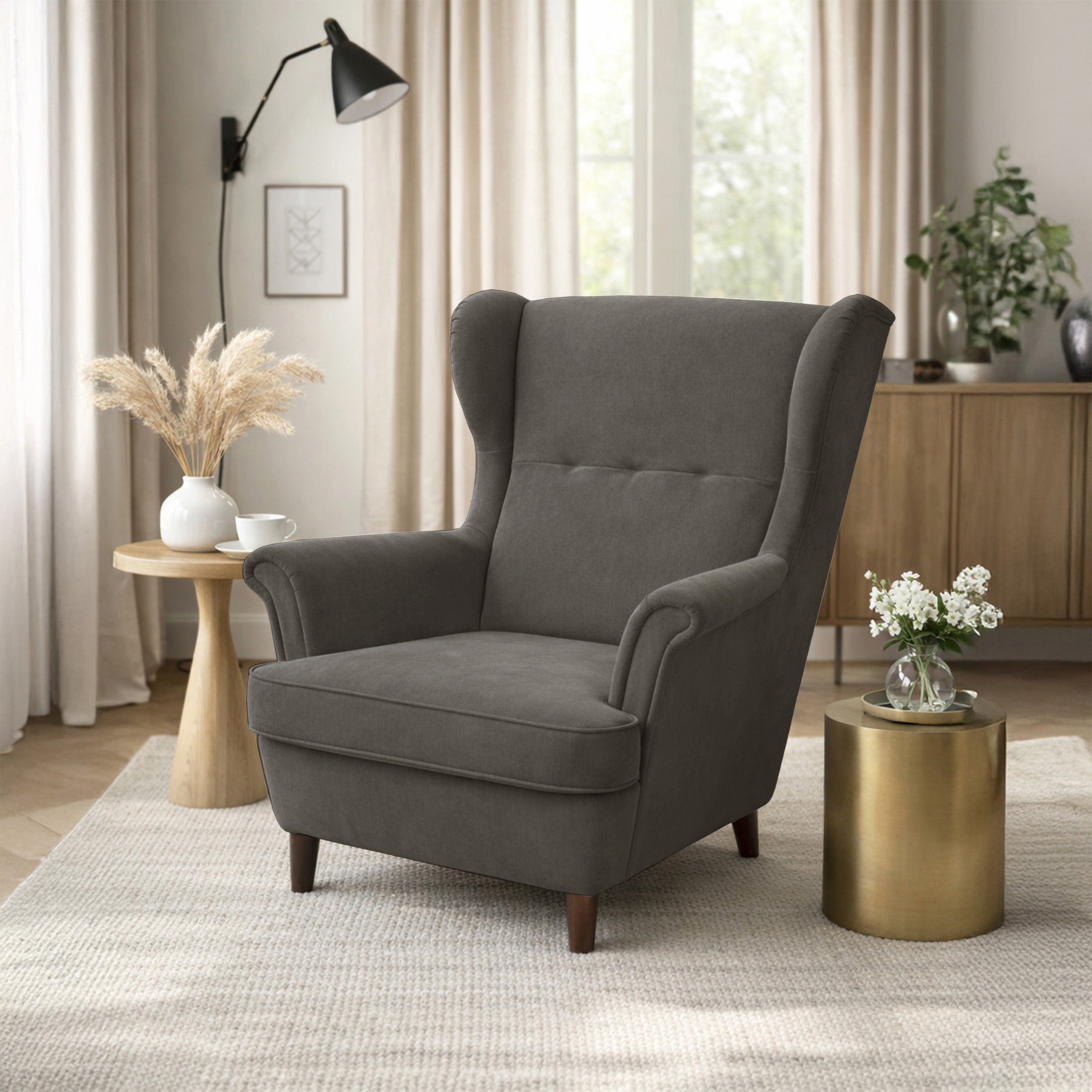 selsey-malmello-ohrensessel-mit-hocker-aus-dunkelgrauem-velours image 2