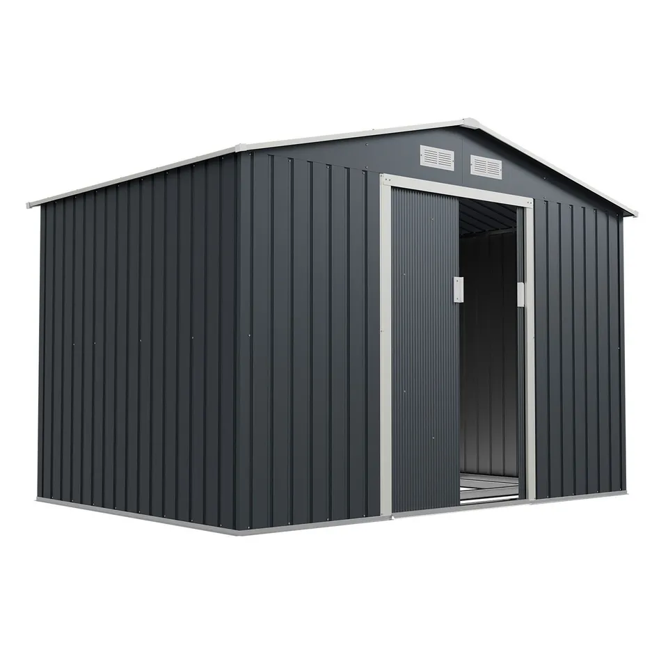 juskys-ger-tehaus-metall-gr-e-m-mit-pultdach-ger-teschuppen-dunkelgr-n-doppelsch image 1