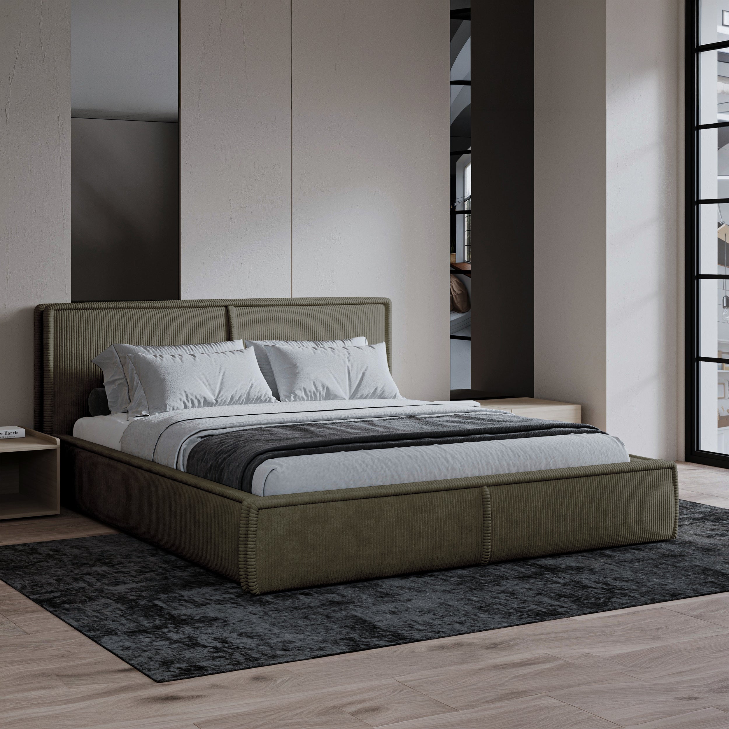 selsey-polsterbett-cordo-180x200-cm-mit-stauraum-olivgr-ner-cordstoff image 2
