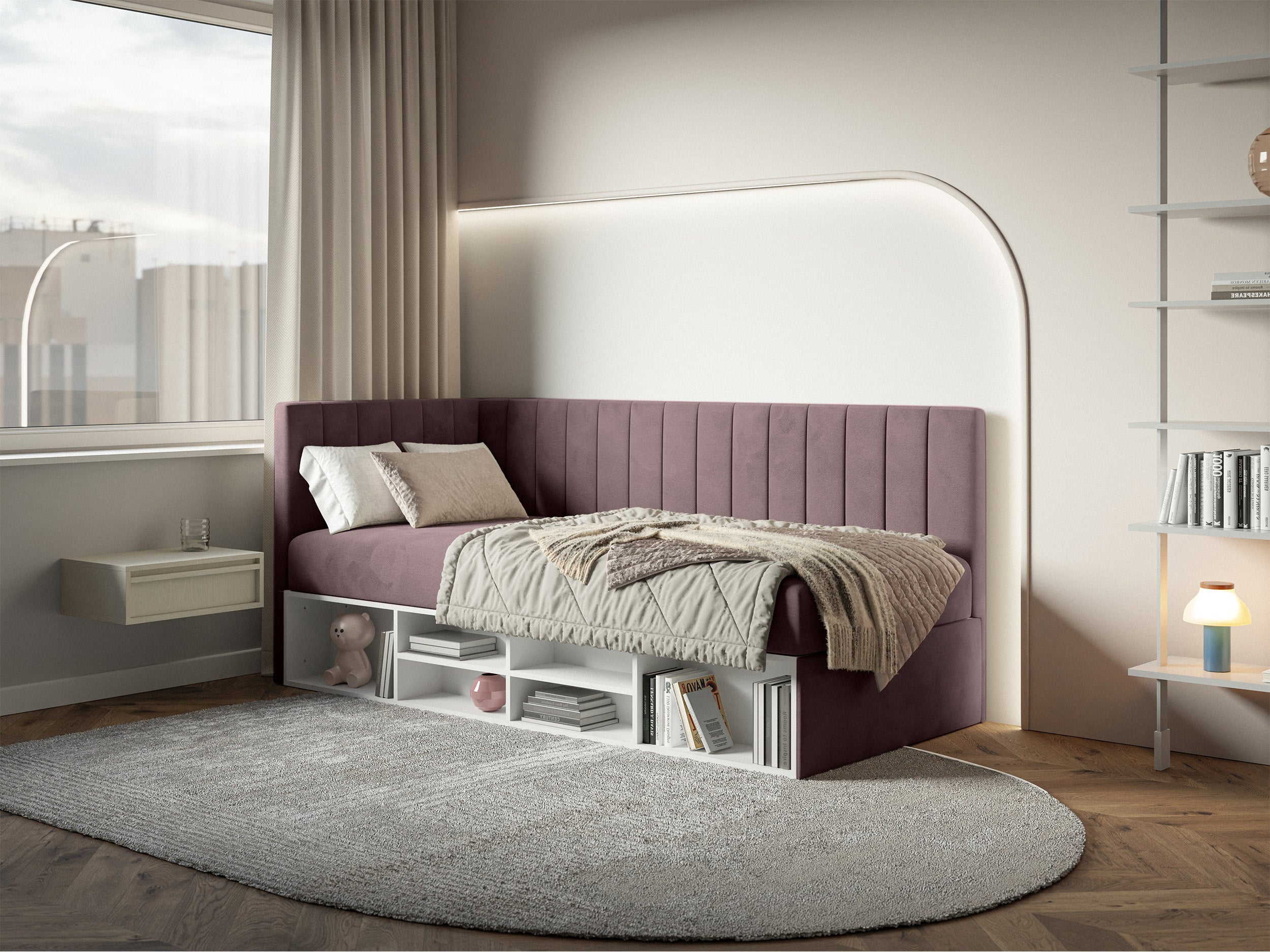 selsey-ventrio-jugendbett-90x200-cm-linksseitig-mit-stauraum-und-regalen-violett image 3