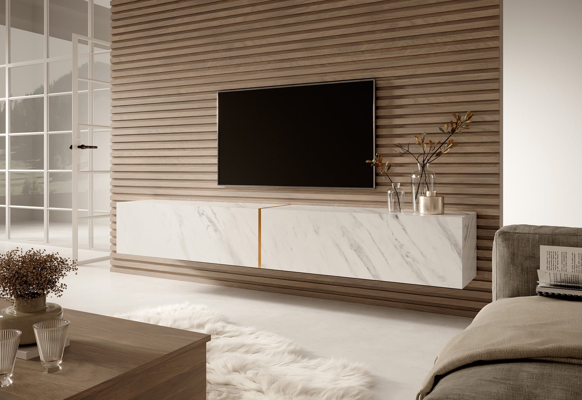 selsey-bisira-tv-schrank-200-cm-wei-er-marmor-mit-goldenem-einsatz image 4