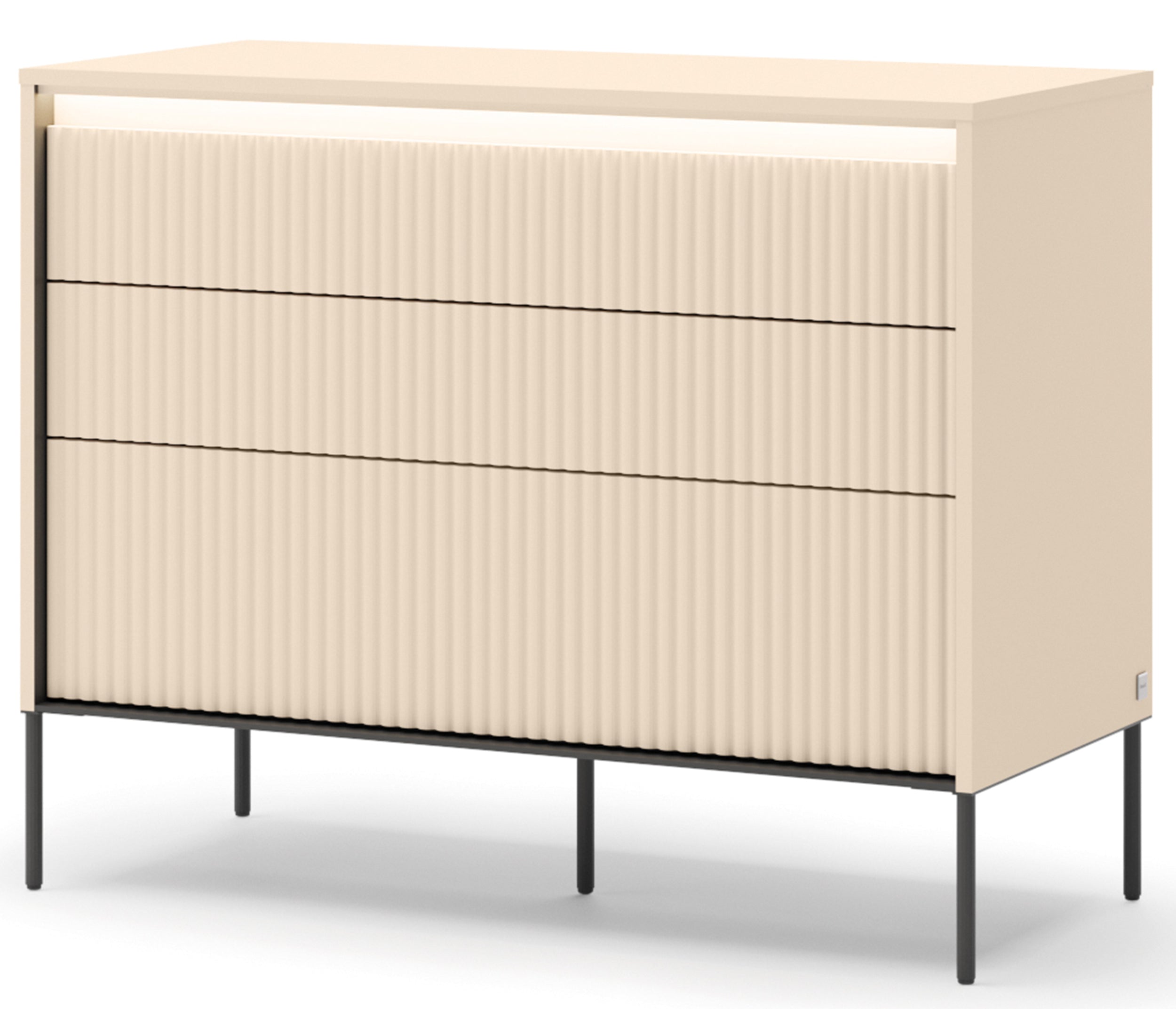 selsey-trend-kommode-mit-3-schubladen-und-beleuchtung-104-cm-sandbeige-schwarz image 2