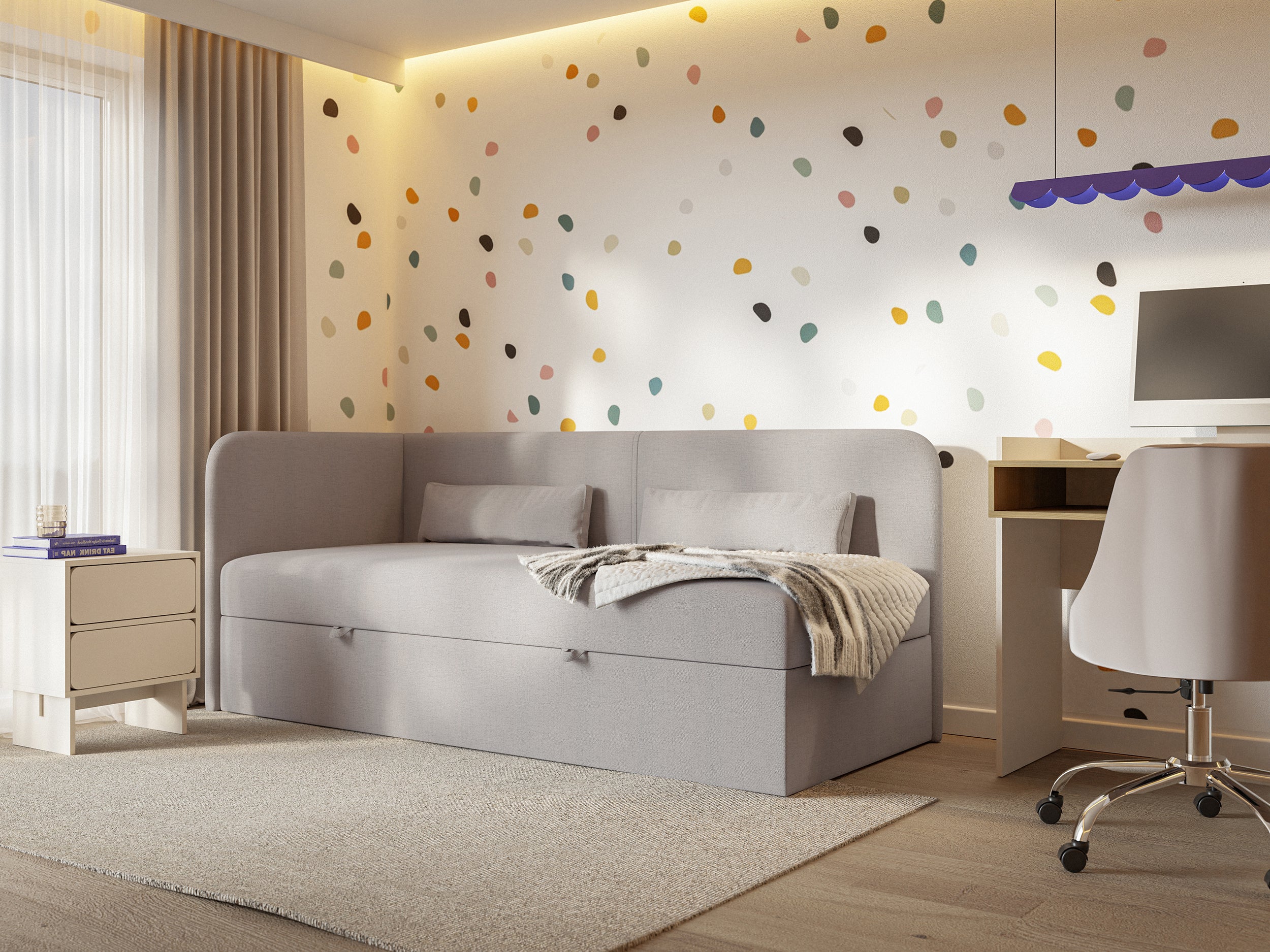 selsey-calmmo-jugendbett-90x200-cm-linksseitig-mit-stauraum-dunkelbeige-chenille image 4