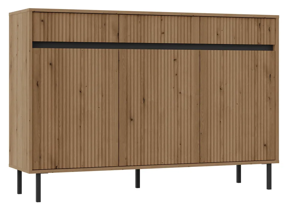 selsey-osaka-dreht-r-kommode-149-cm-eiche-evoke-schwarz-3-schubladen-rillenfront image 1