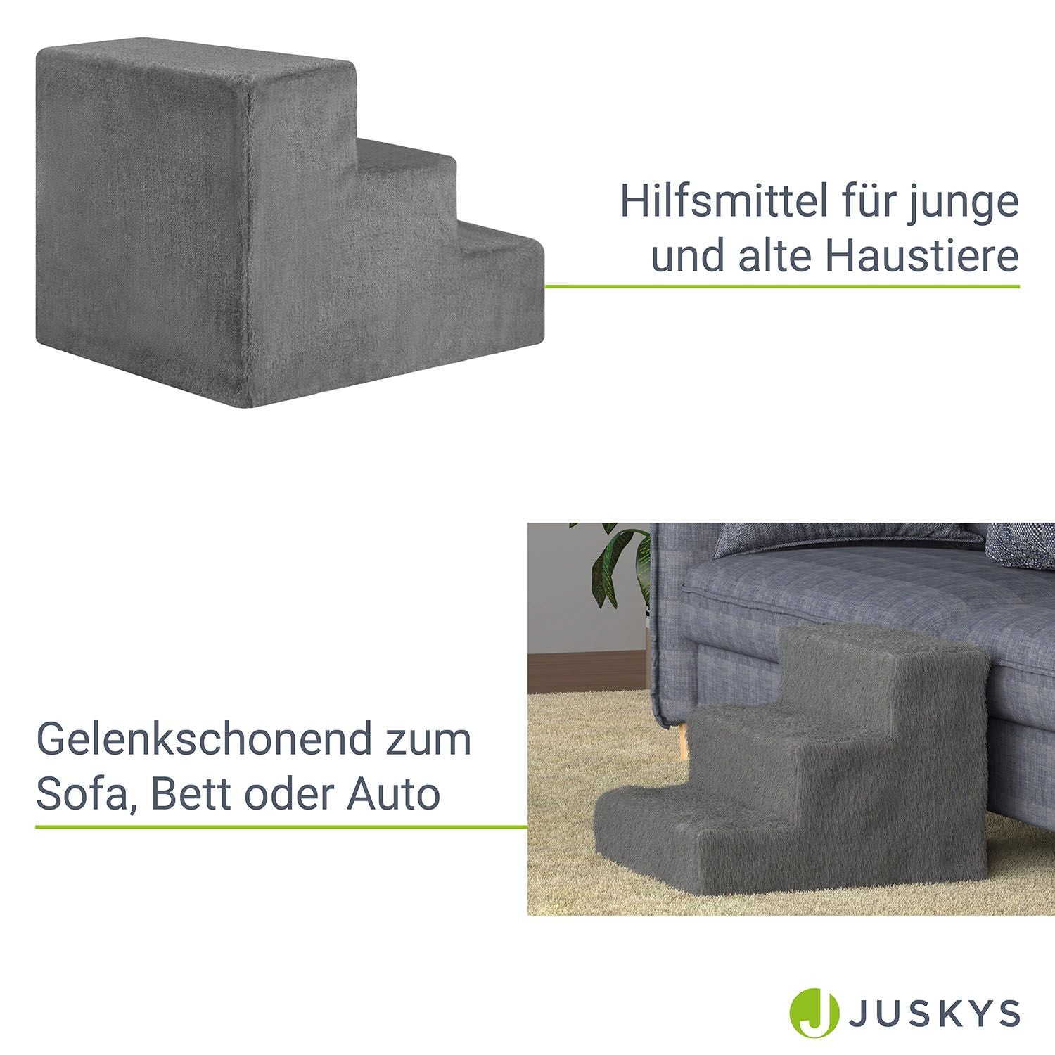 juskys-haustiertreppe-timmy-mit-3-stufen-hundetreppe-katzen-treppe-pl-sch-grau-3 image 4