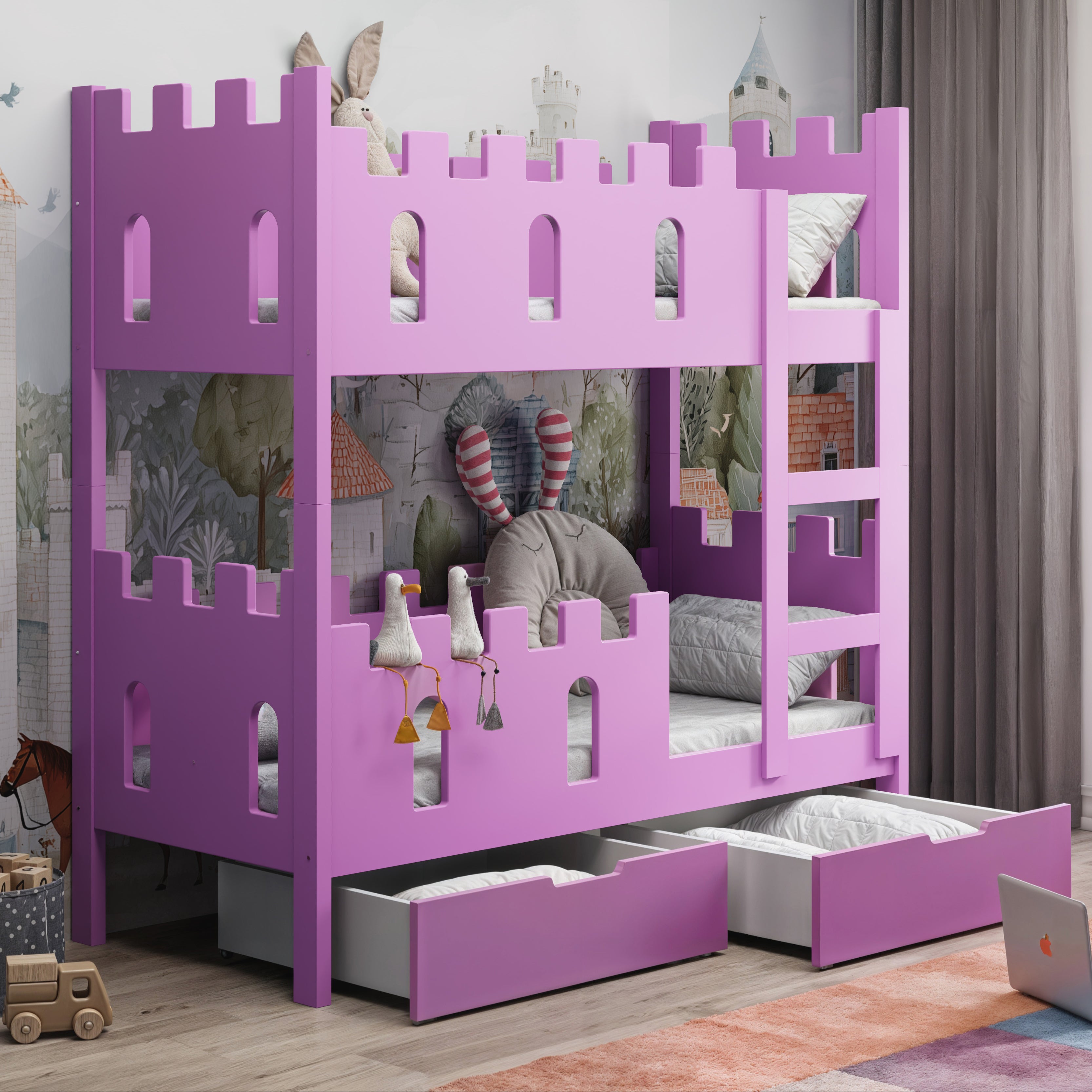 selsey-castelo-etagenbett-75x180-cm-mit-matratzen-und-schubladen-rosa image 2