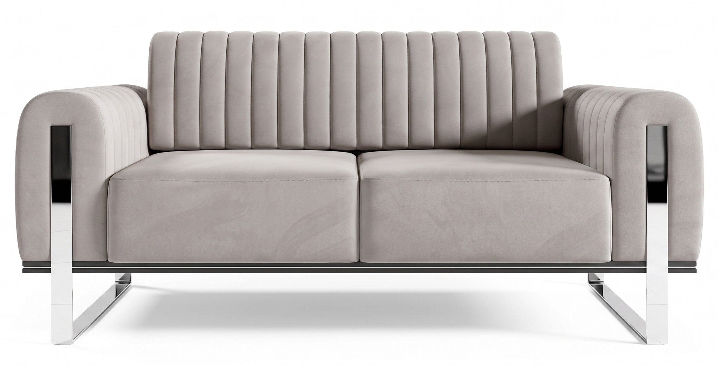 selsey-parissa-zweisitziges-sofa-hellgrauer-samt-mit-chrombeinen image 1