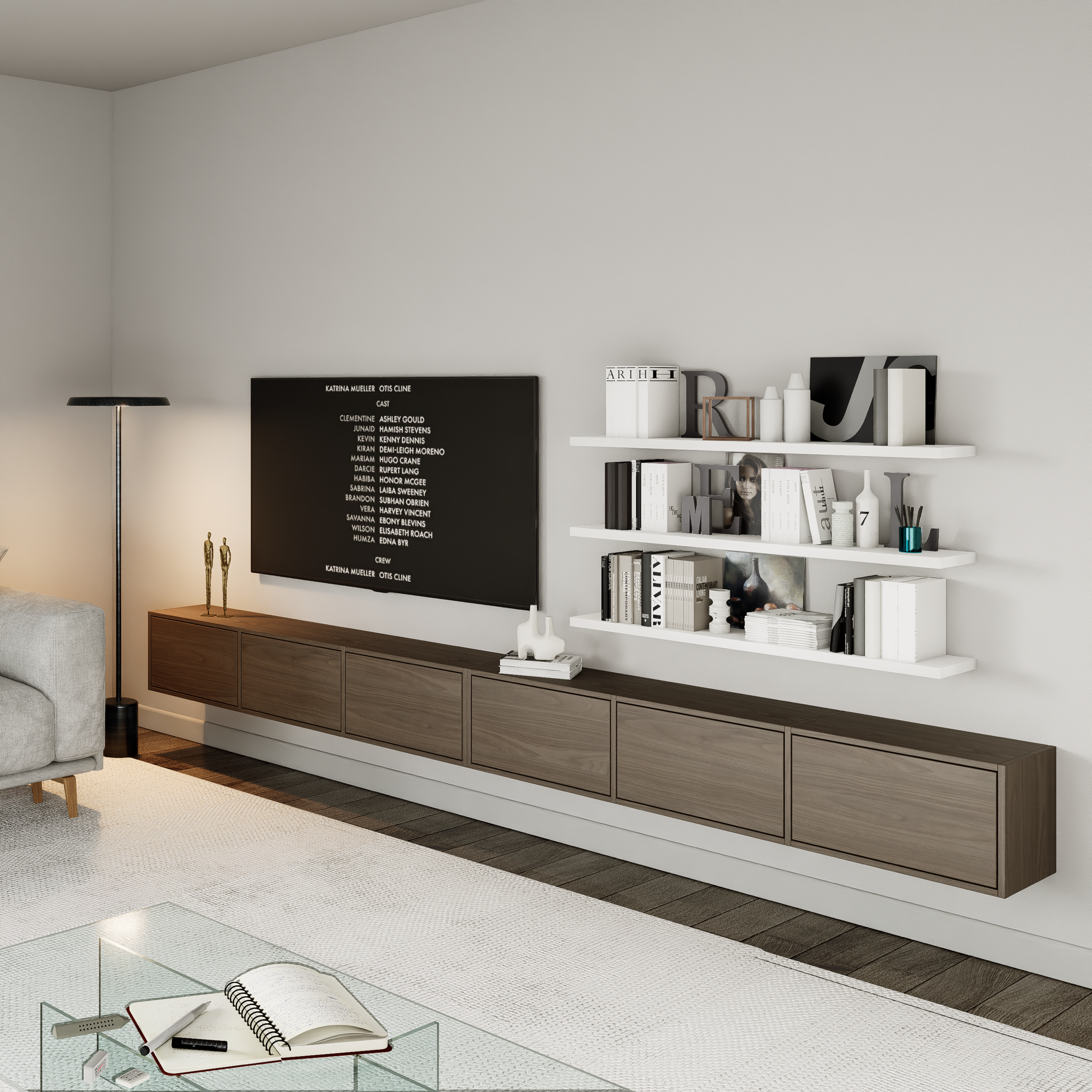 selsey-framme-h-ngender-tv-schrank-300-cm-mit-6-klappen-wisconsin-nussbaum image 2